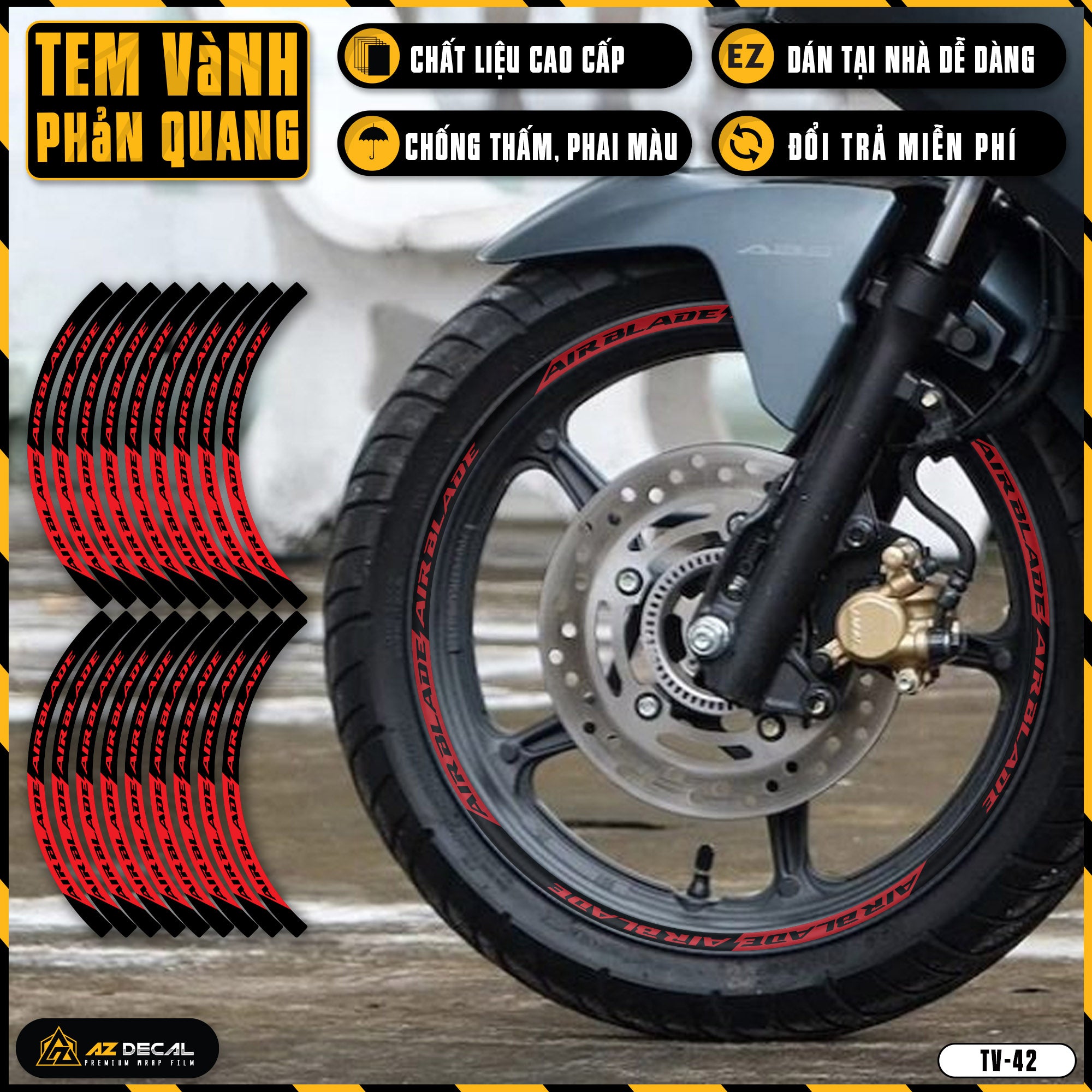 Tem dán vành xe AIR BLADE phản quang TV42 đỏ