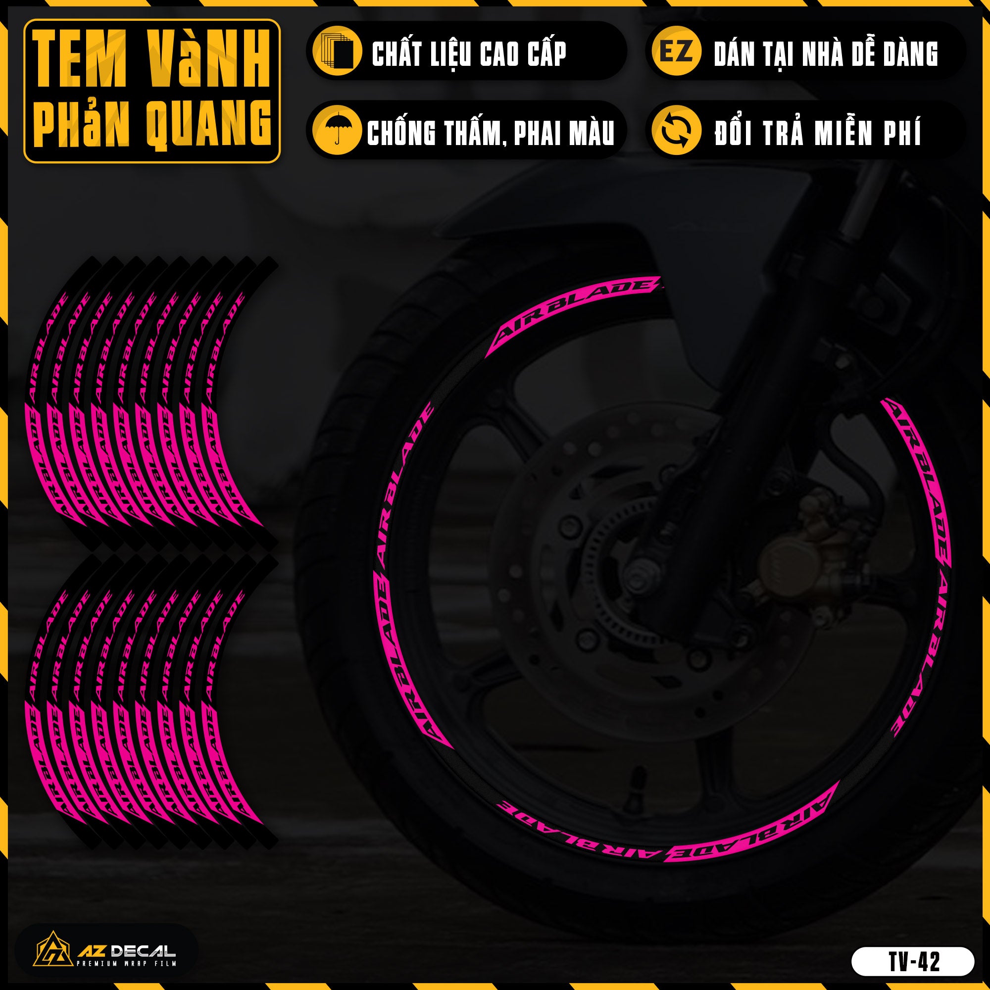 Tem dán vành xe AIR BLADE phản quang TV42 hồng
