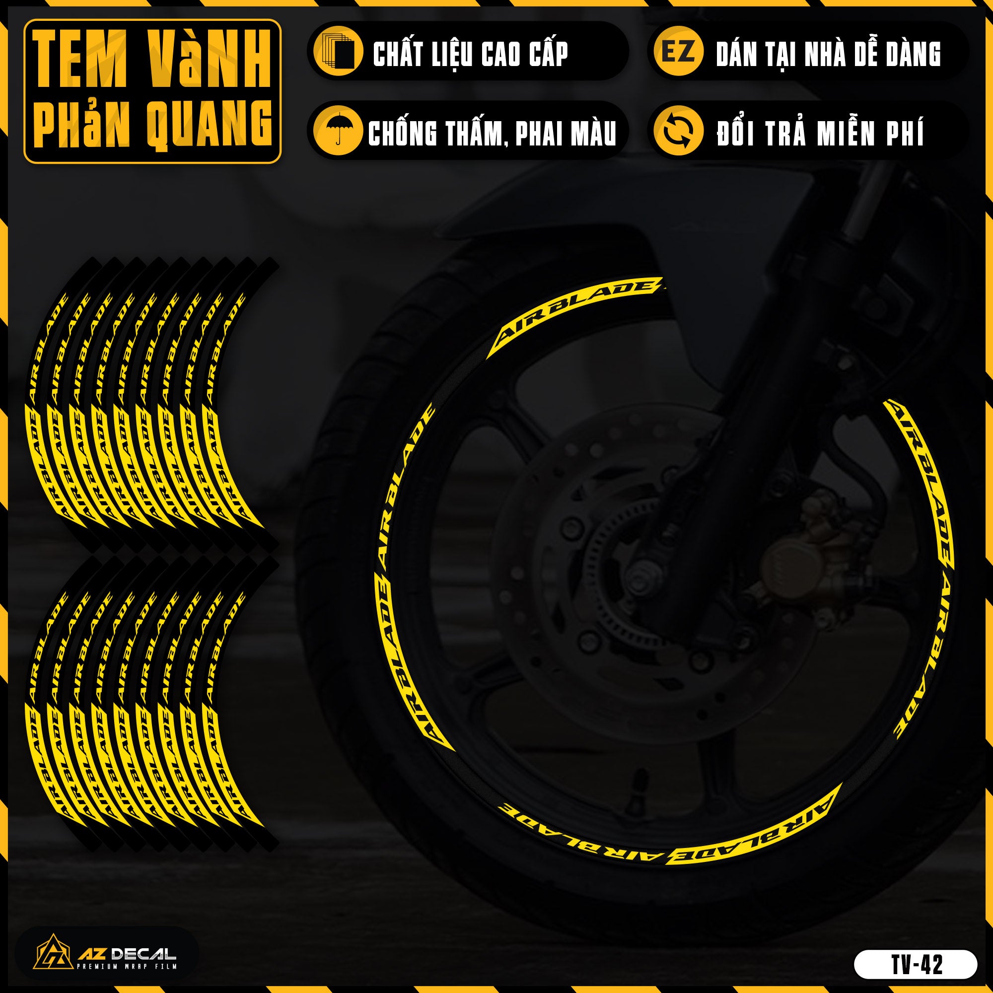 Tem dán vành xe AIR BLADE phản quang TV42 vàng