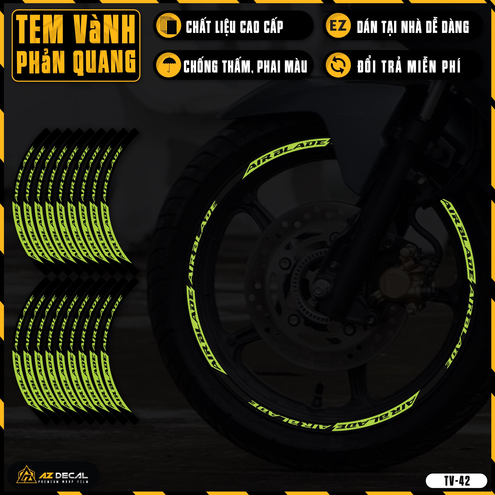 Tem dán vành xe AIR BLADE phản quang TV42 xanh chuối