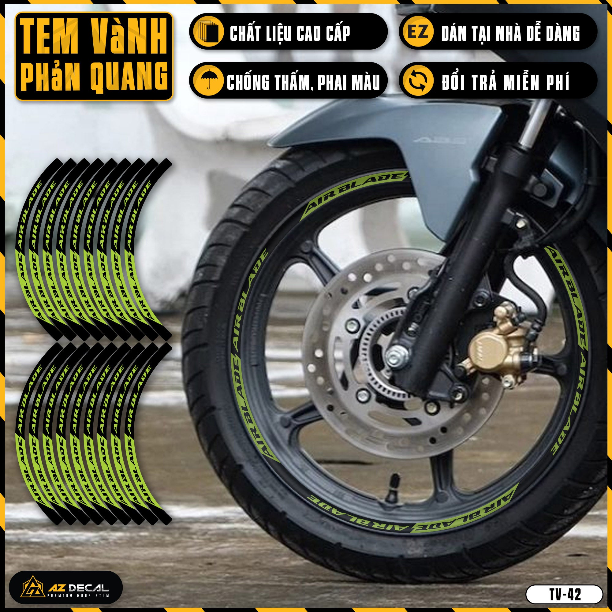 Tem dán vành xe AIR BLADE phản quang TV42 xanh chuối