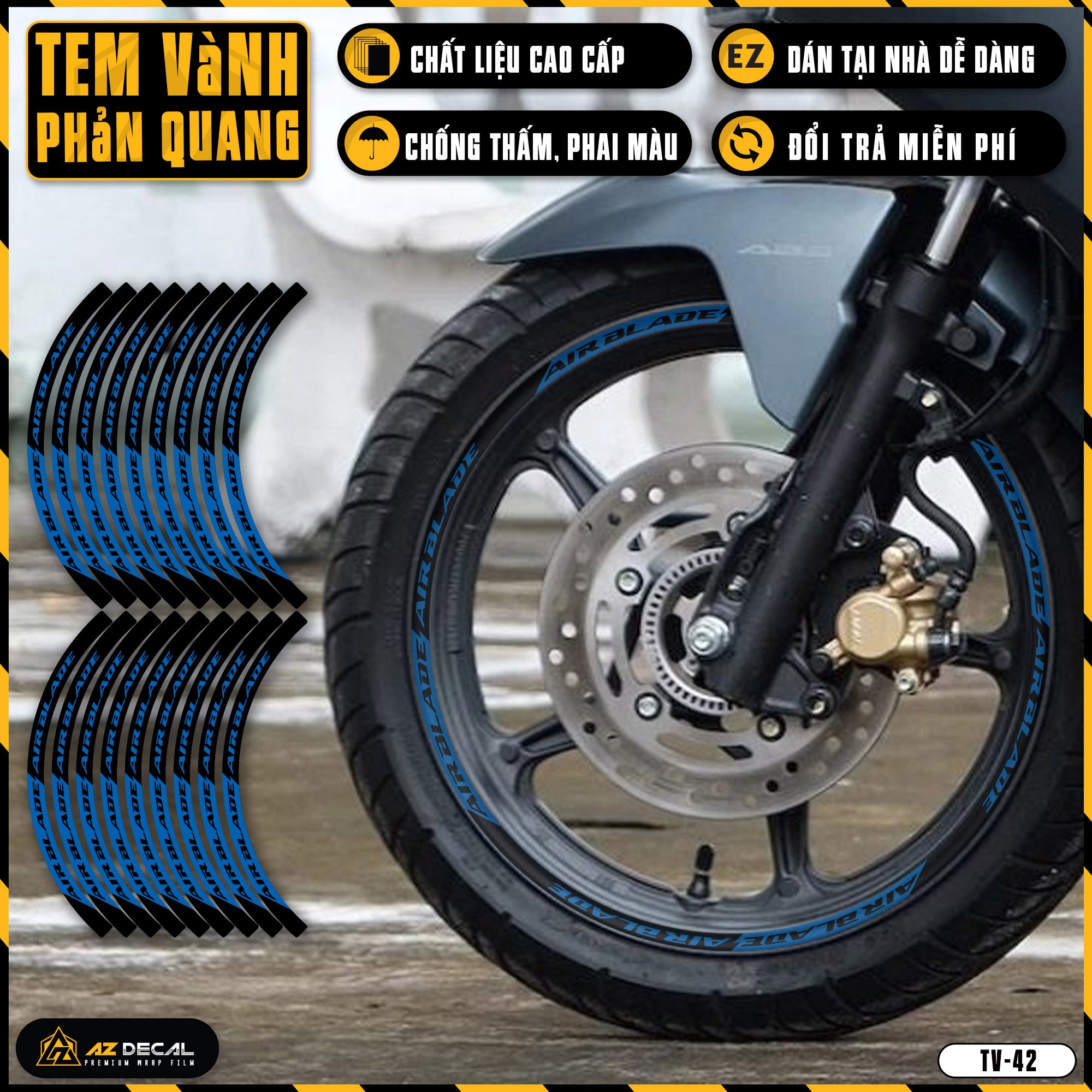 Tem dán vành xe AIR BLADE phản quang TV42 xanh gp