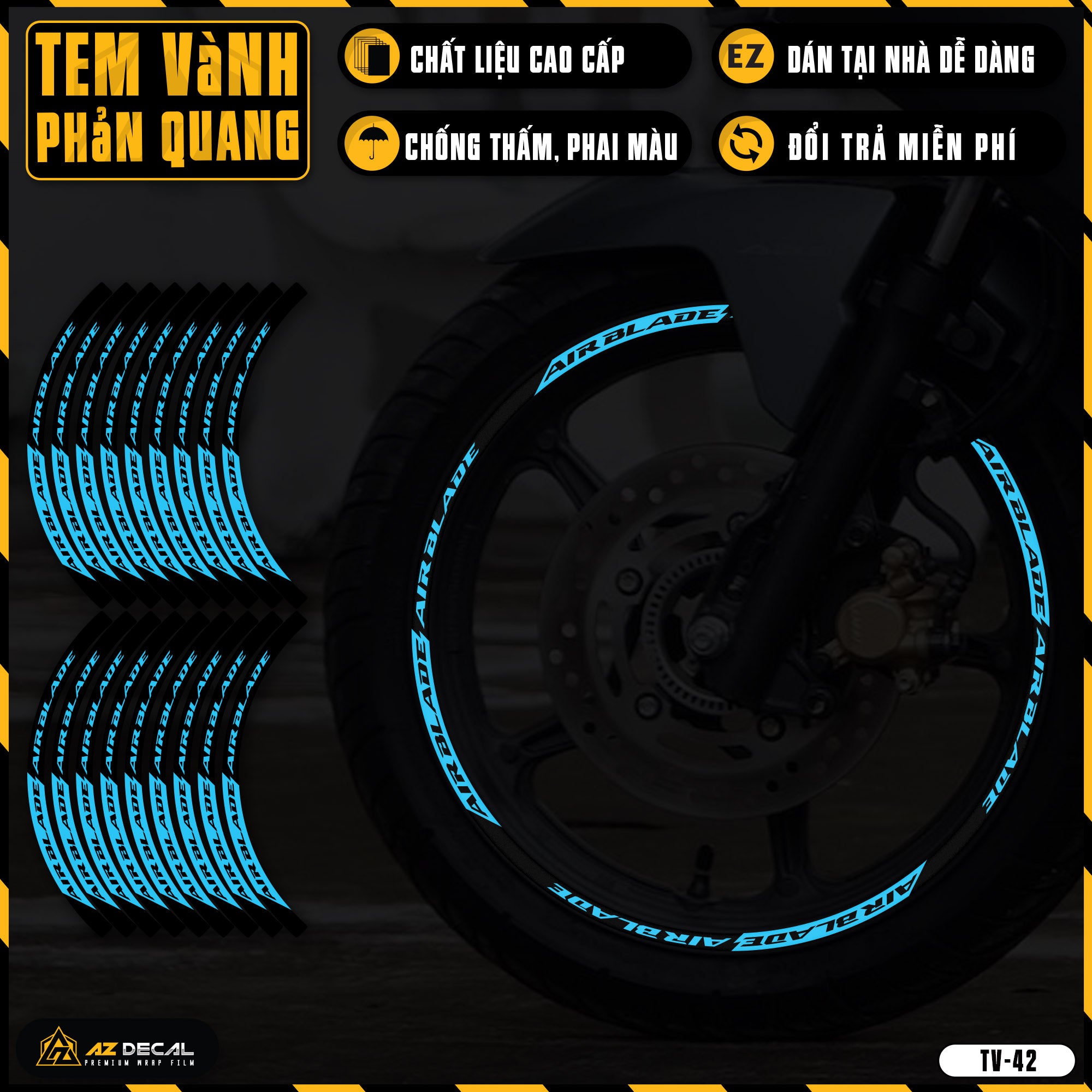 Tem dán vành xe AIR BLADE phản quang TV42 xanh