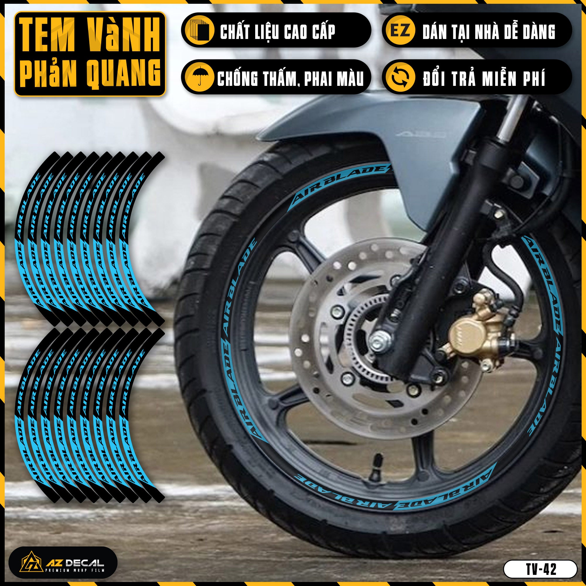 Tem dán vành xe AIR BLADE phản quang TV42 xanh