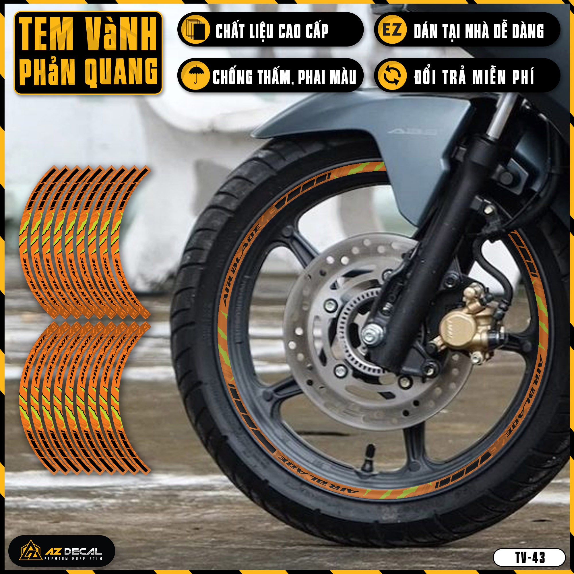 Tem dán vành xe AIR BLADE phản quang TV43 cam