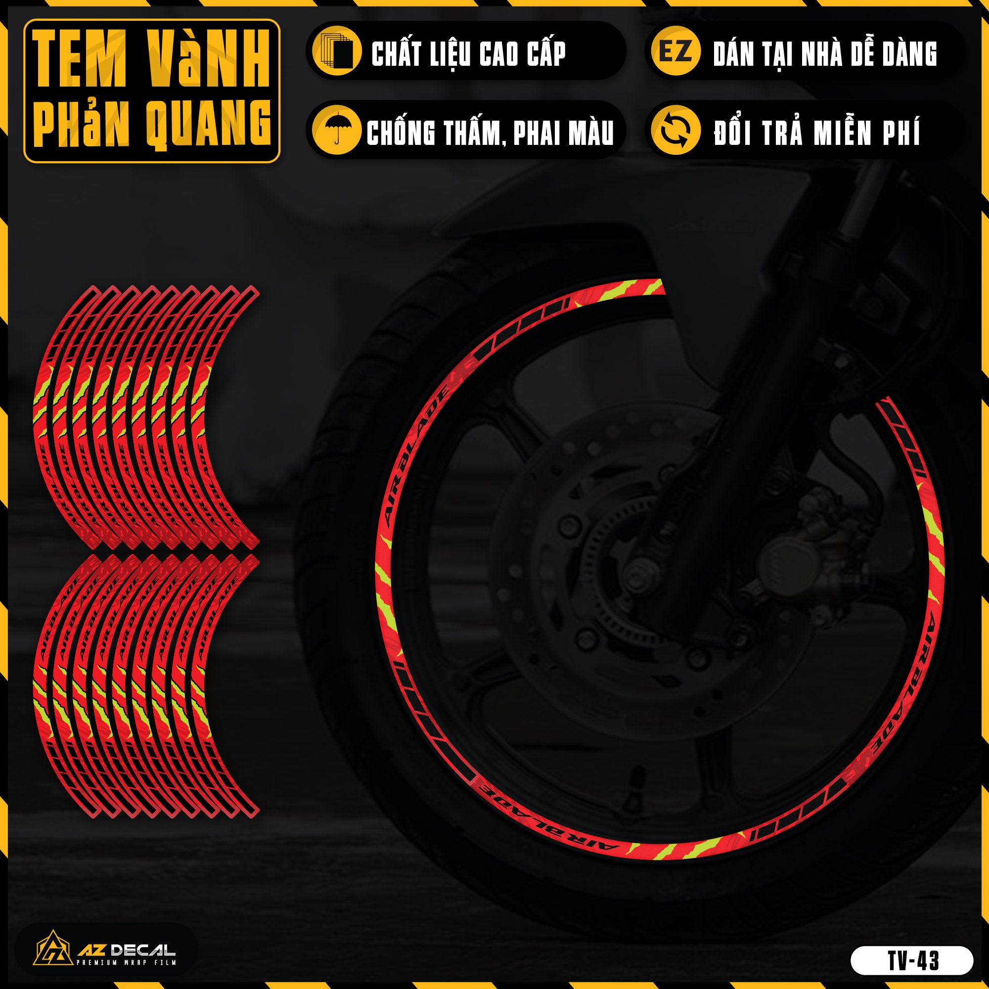 Tem dán vành xe AIR BLADE phản quang TV43 đỏ