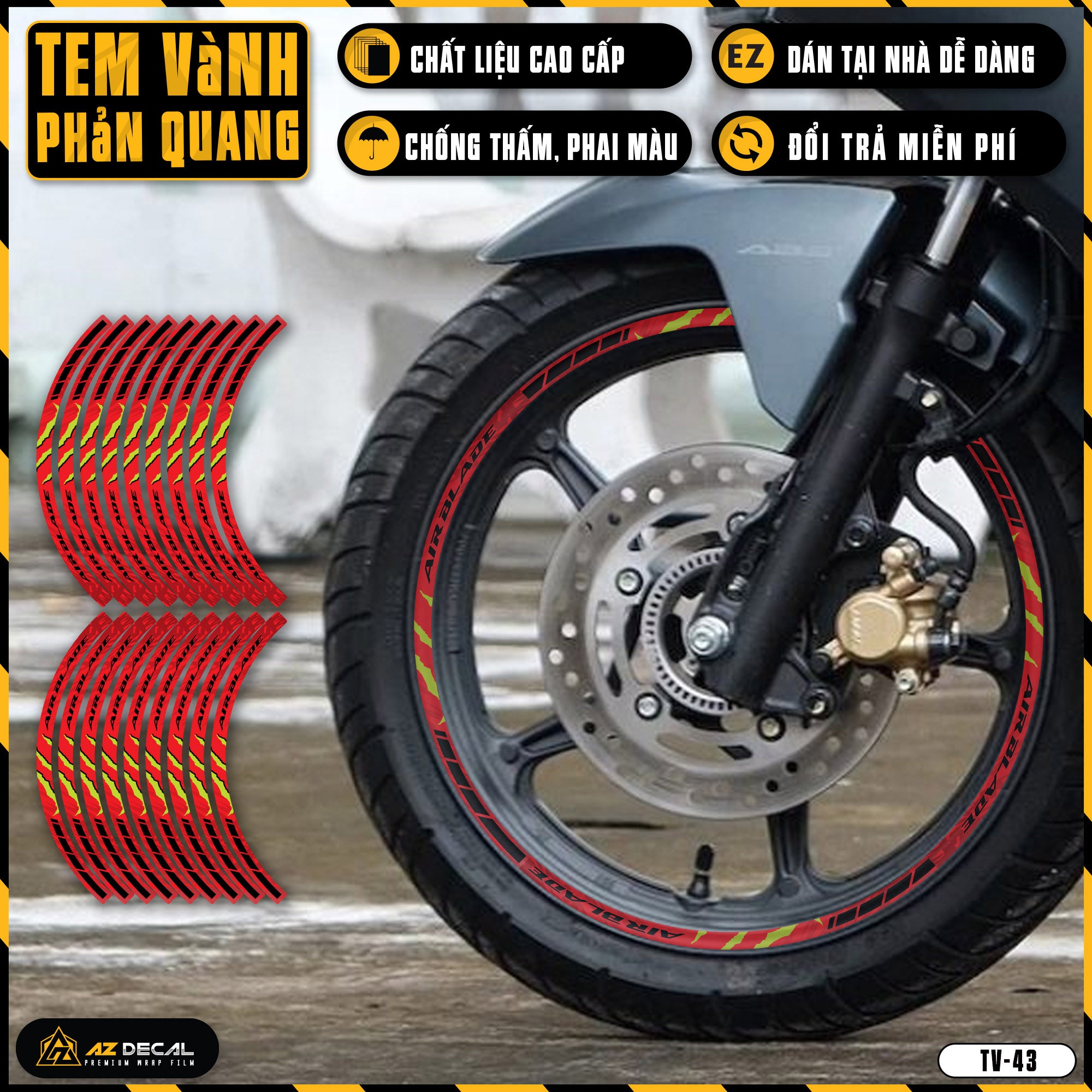 Tem dán vành xe AIR BLADE phản quang TV43 đỏ
