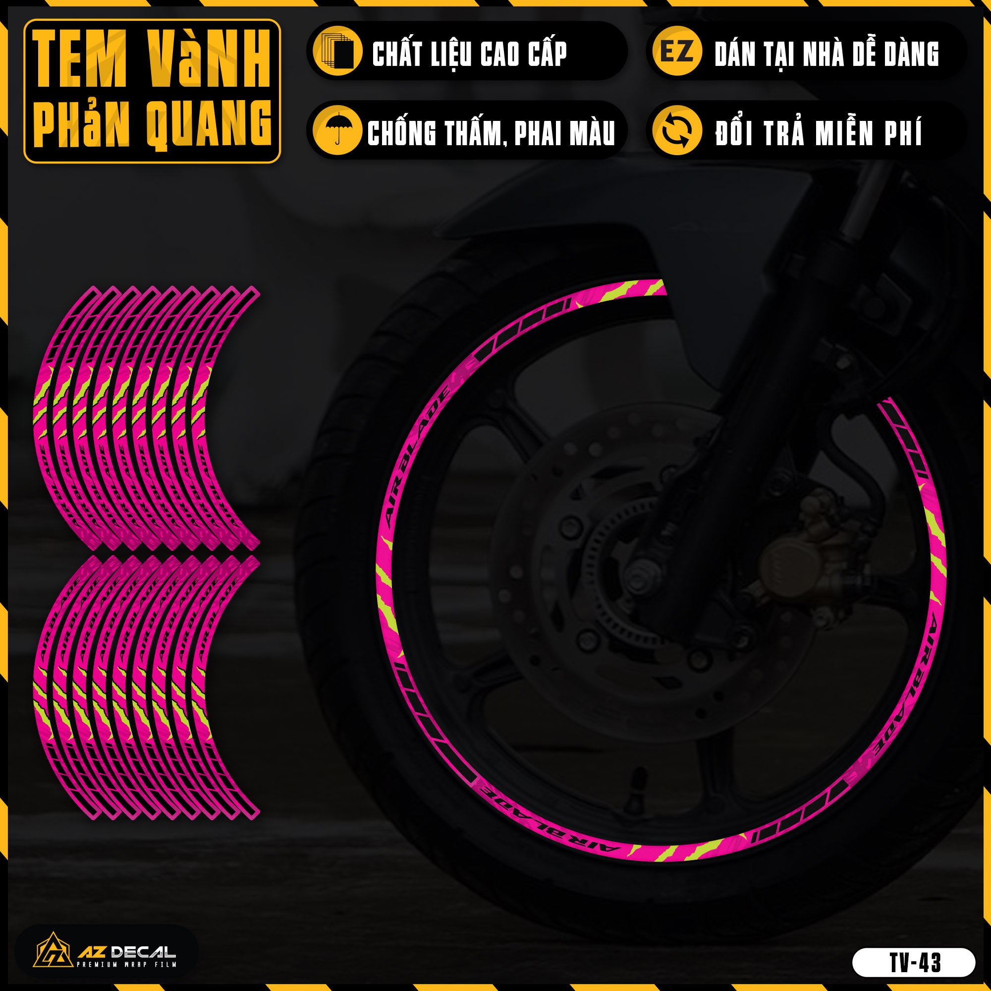 Tem dán vành xe AIR BLADE phản quang TV43 hồng