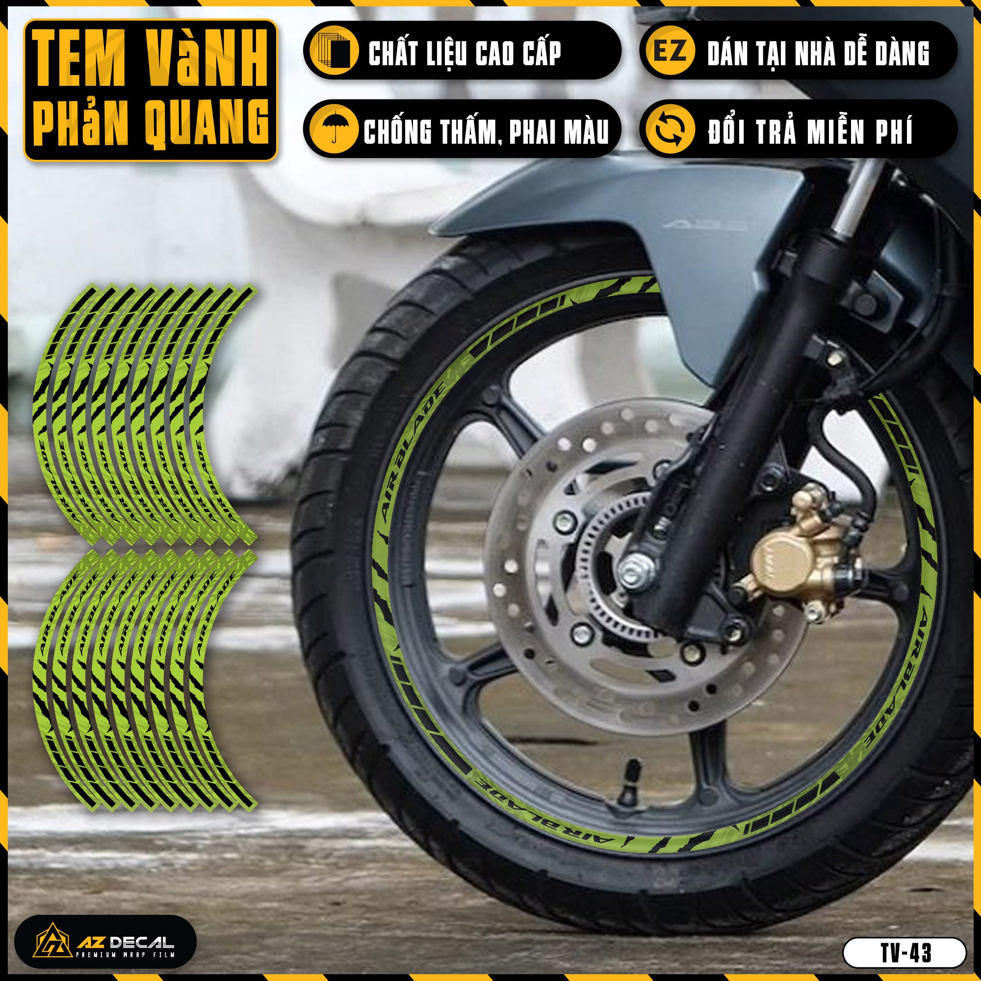 Tem dán vành xe AIR BLADE phản quang TV43 xanh chuối