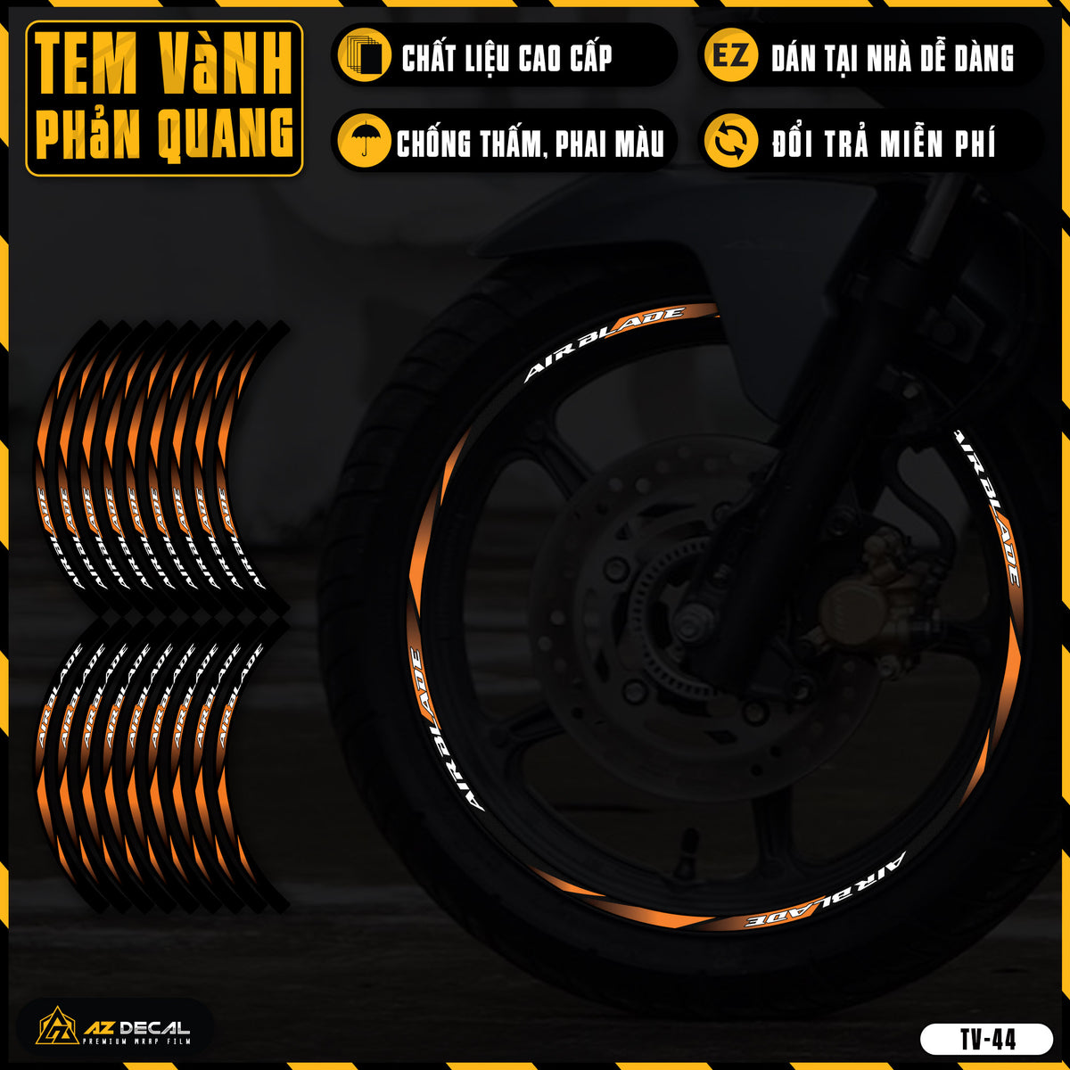 Tem dán vành xe AIR BLADE phản quang TV44 cam
