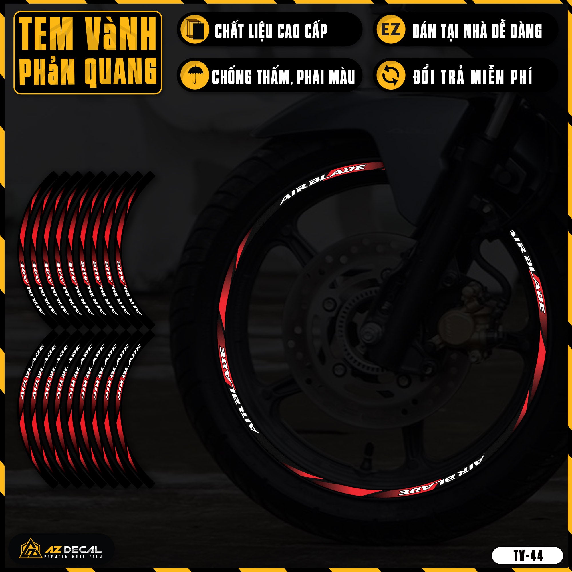 Tem dán vành xe AIR BLADE phản quang TV44 đỏ