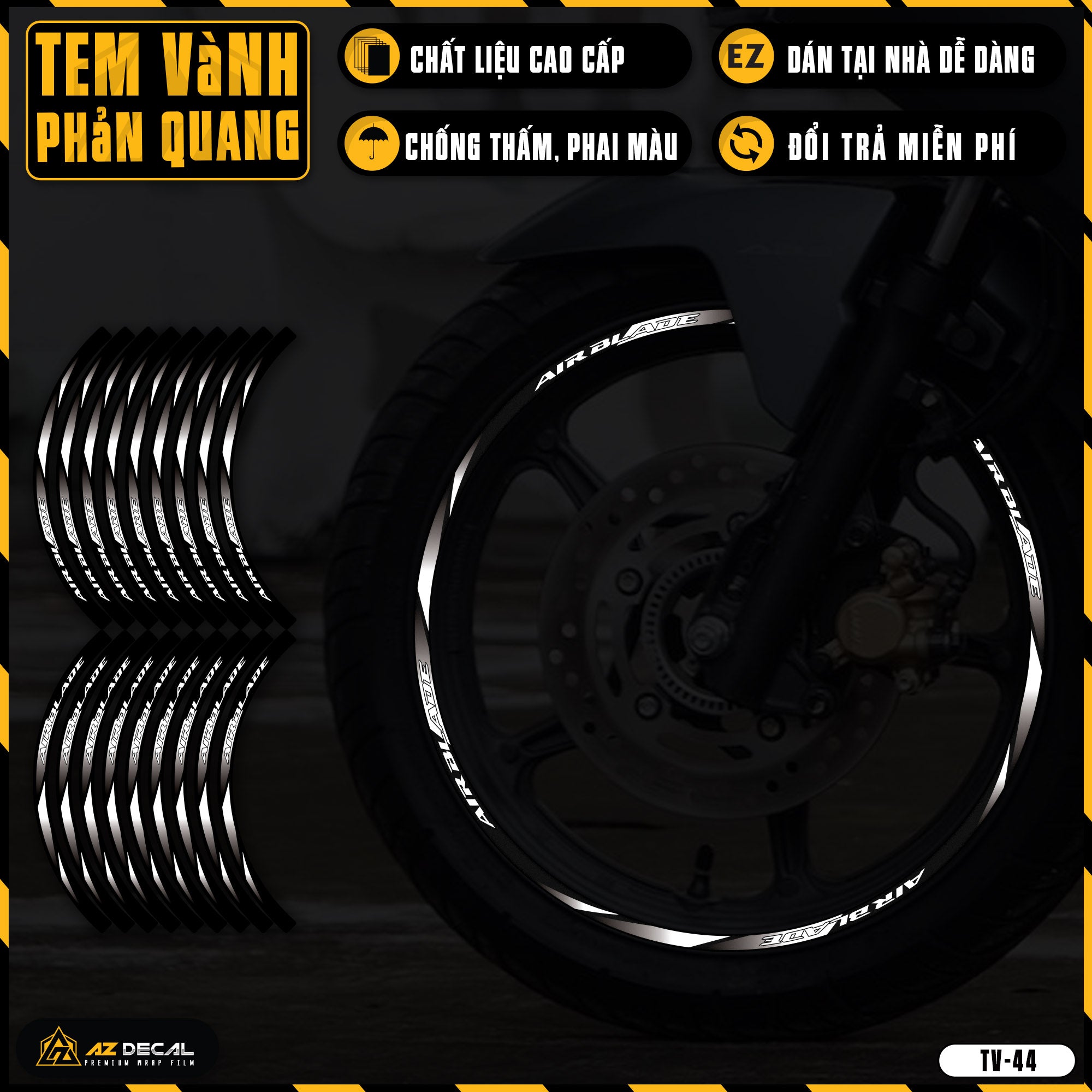 Tem dán vành xe AIR BLADE phản quang TV44 trắng