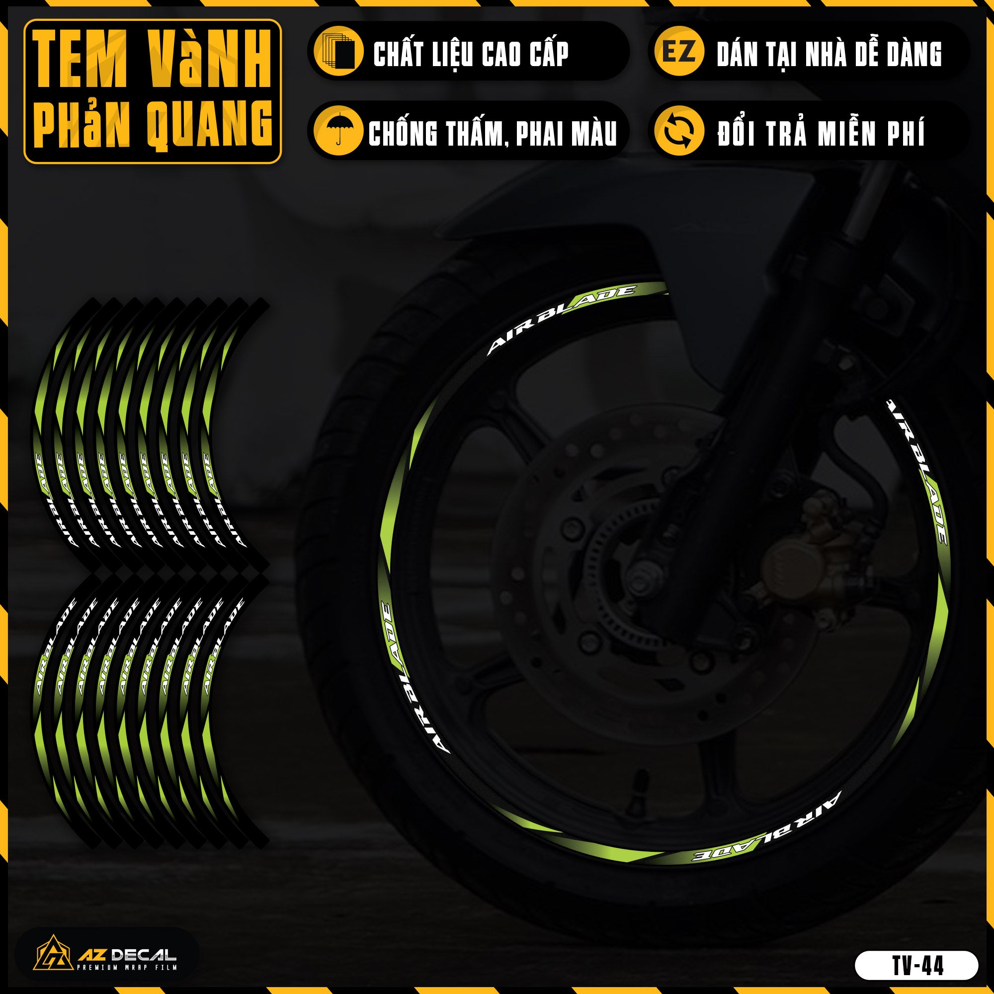 Tem dán vành xe AIR BLADE phản quang TV44 xanh chuối