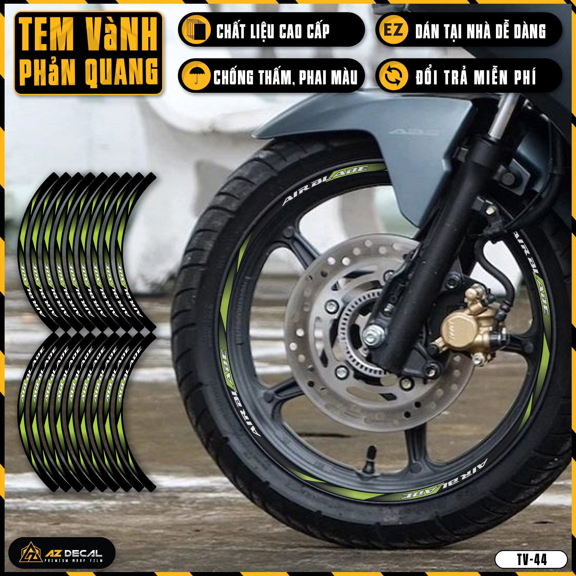 Tem dán vành xe AIR BLADE phản quang TV44 xanh chuối