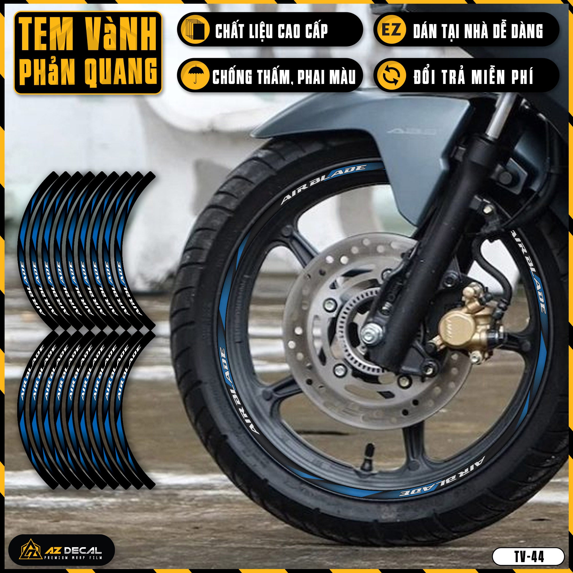 Tem dán vành xe AIR BLADE phản quang TV44 xanh gp
