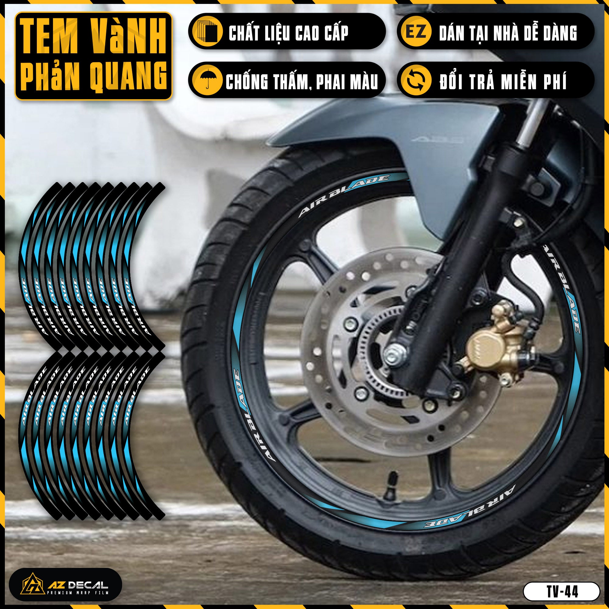 Tem dán vành xe AIR BLADE phản quang TV44 xanh