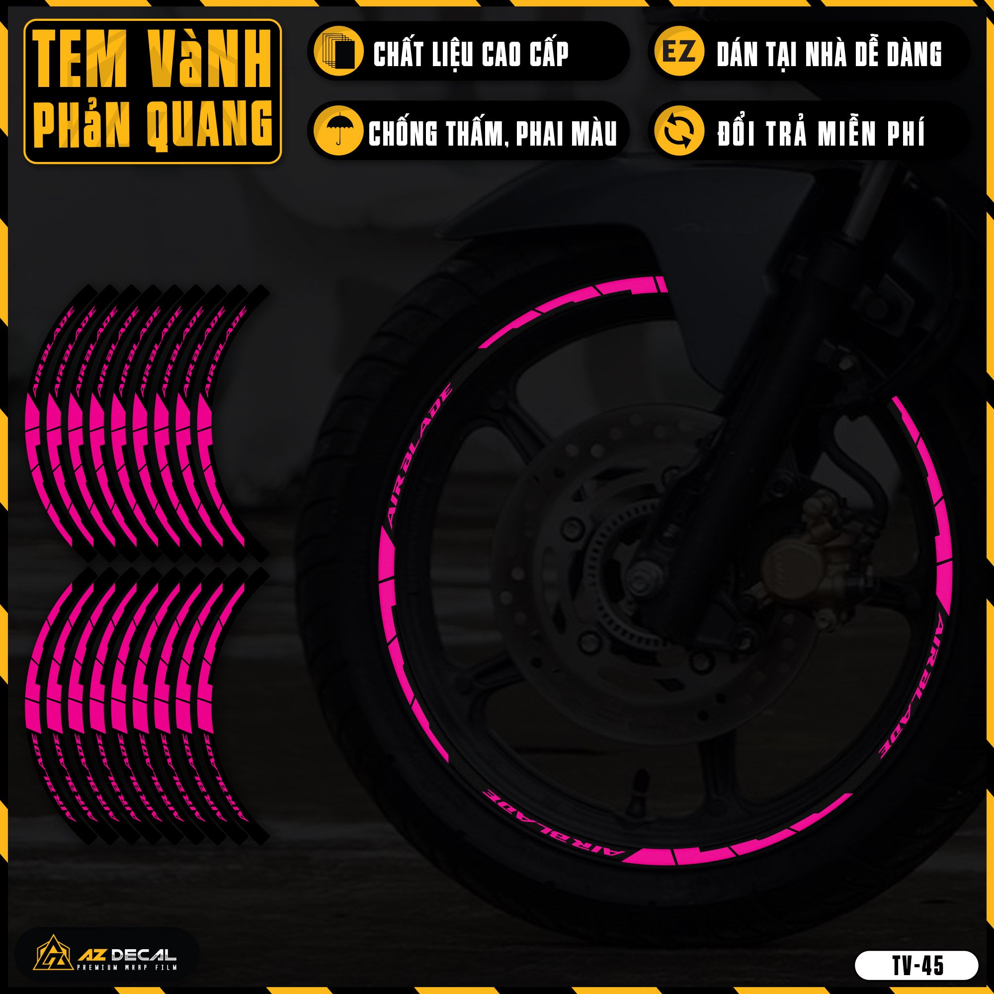 Tem dán vành xe AIR BLADE phản quang TV45 hồng