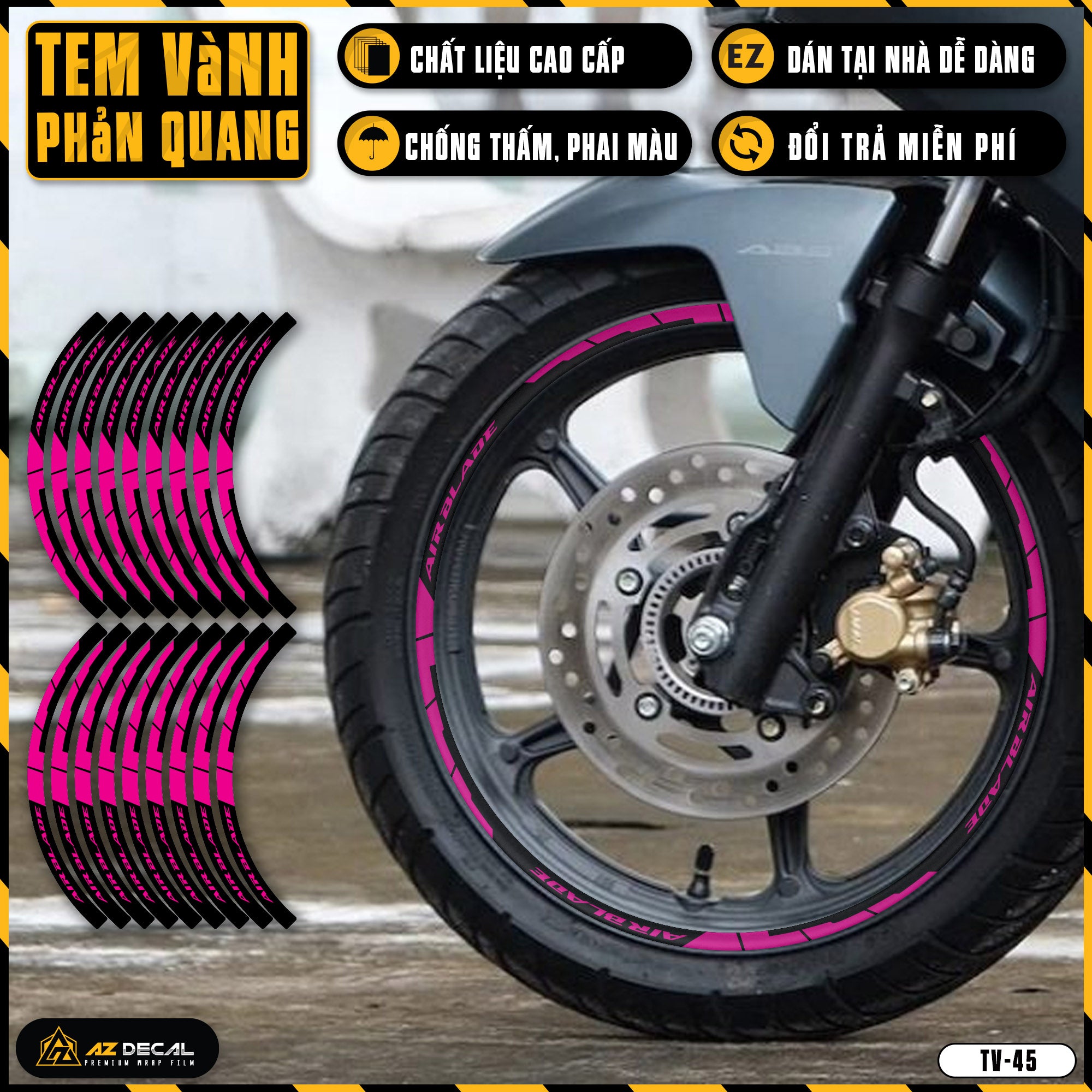 Tem dán vành xe AIR BLADE phản quang TV45 hồng