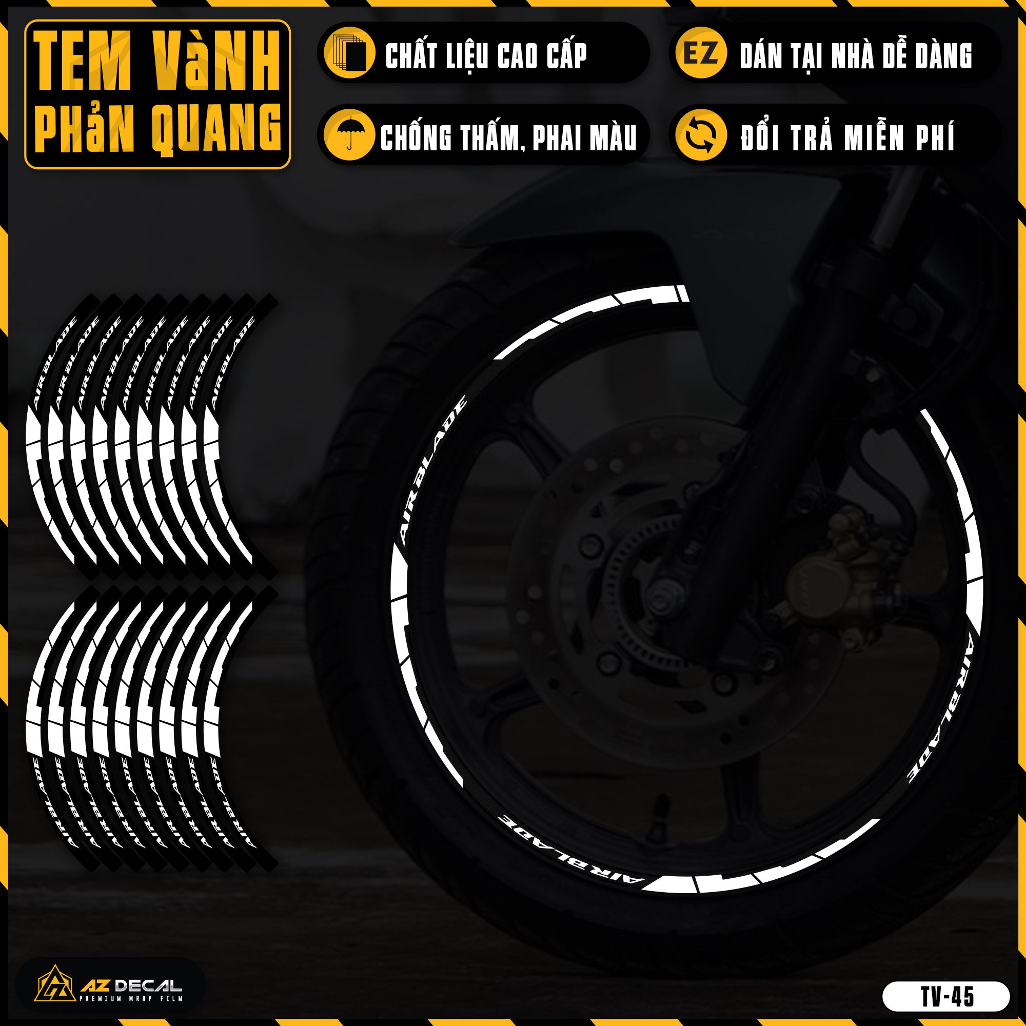 Tem dán vành xe AIR BLADE phản quang TV45 trắng