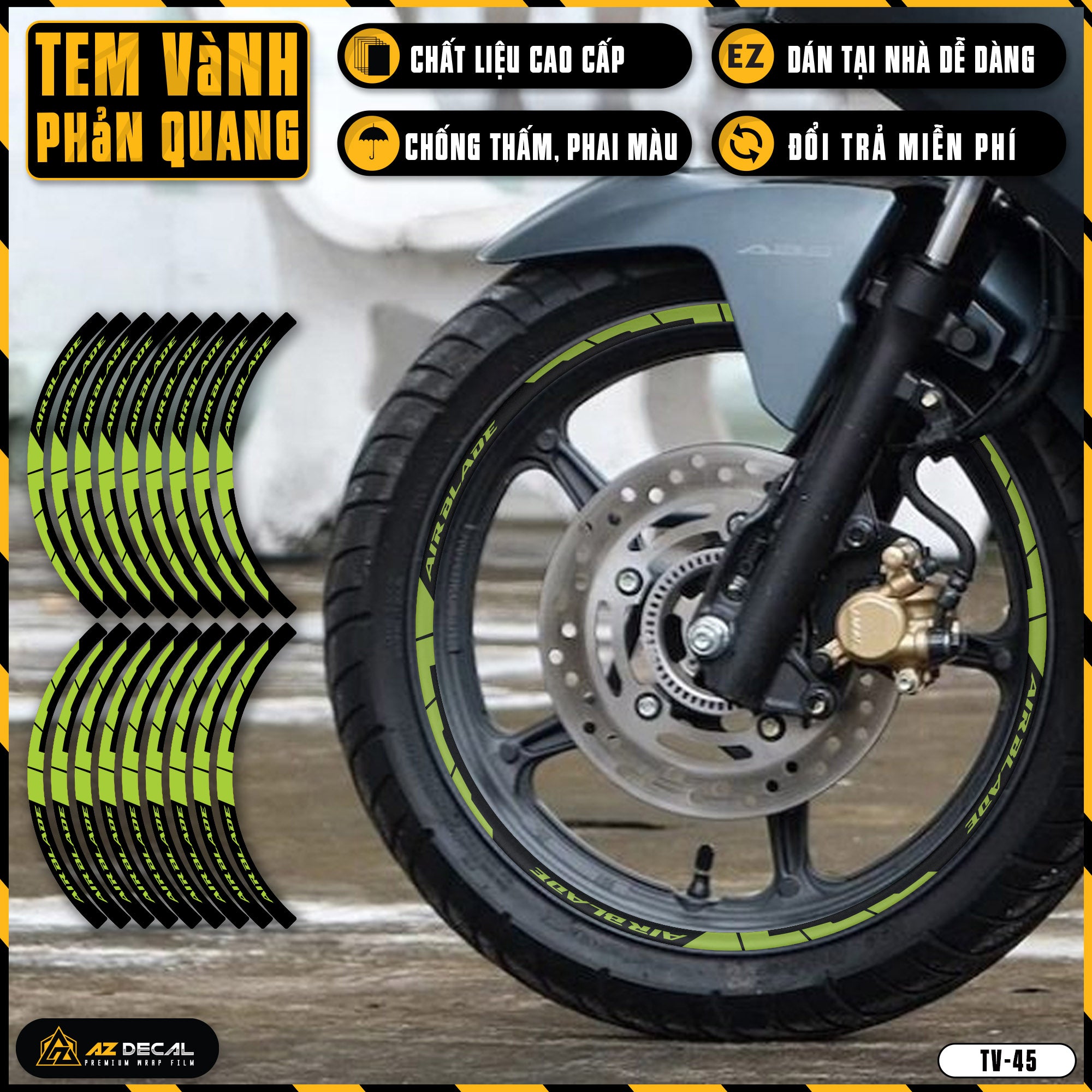 Tem dán vành xe AIR BLADE phản quang TV45 xanh chuối