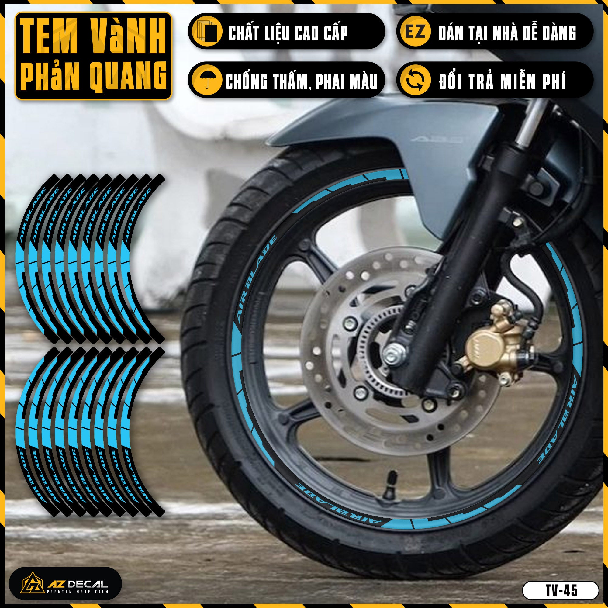 Tem dán vành xe AIR BLADE phản quang TV45 xanh