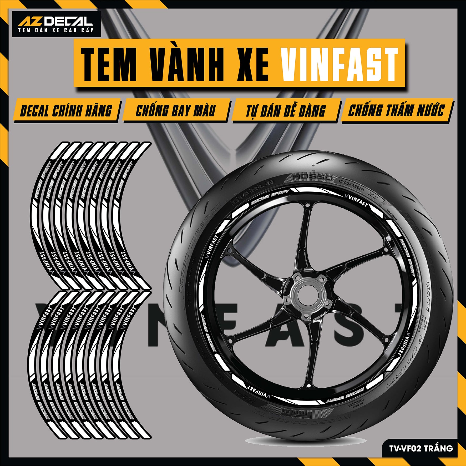 Tem Dán Vành VINFAST | TV-VF02 trắng