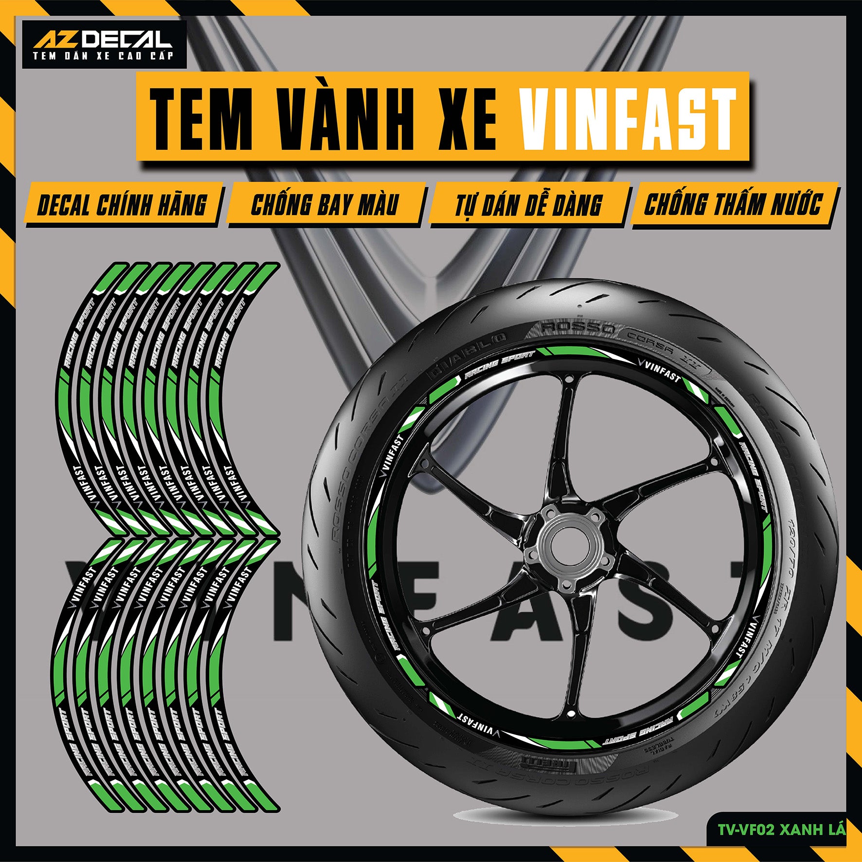 Tem Dán Vành VINFAST | TV-VF02 xanh lá