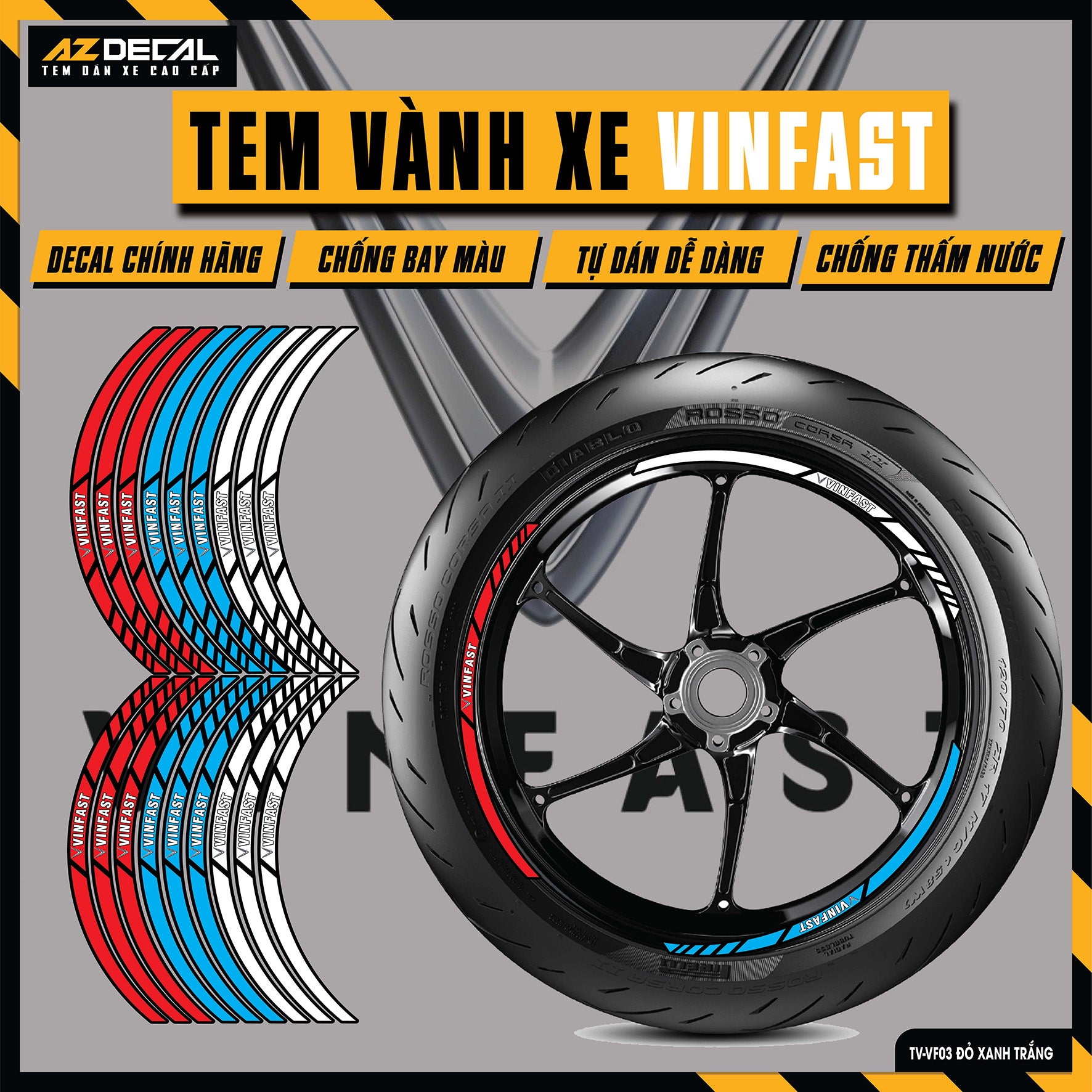 Tem Dán Vành VINFAST | TV-VF03 đỏ xanh trắng