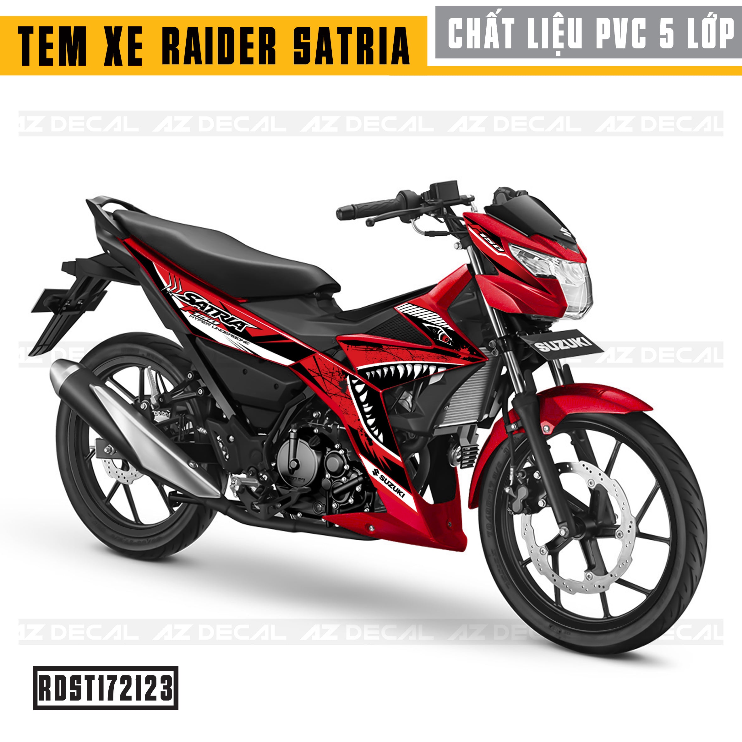 Tem xe Raider/Satria xe đỏ mẫu Cá mập