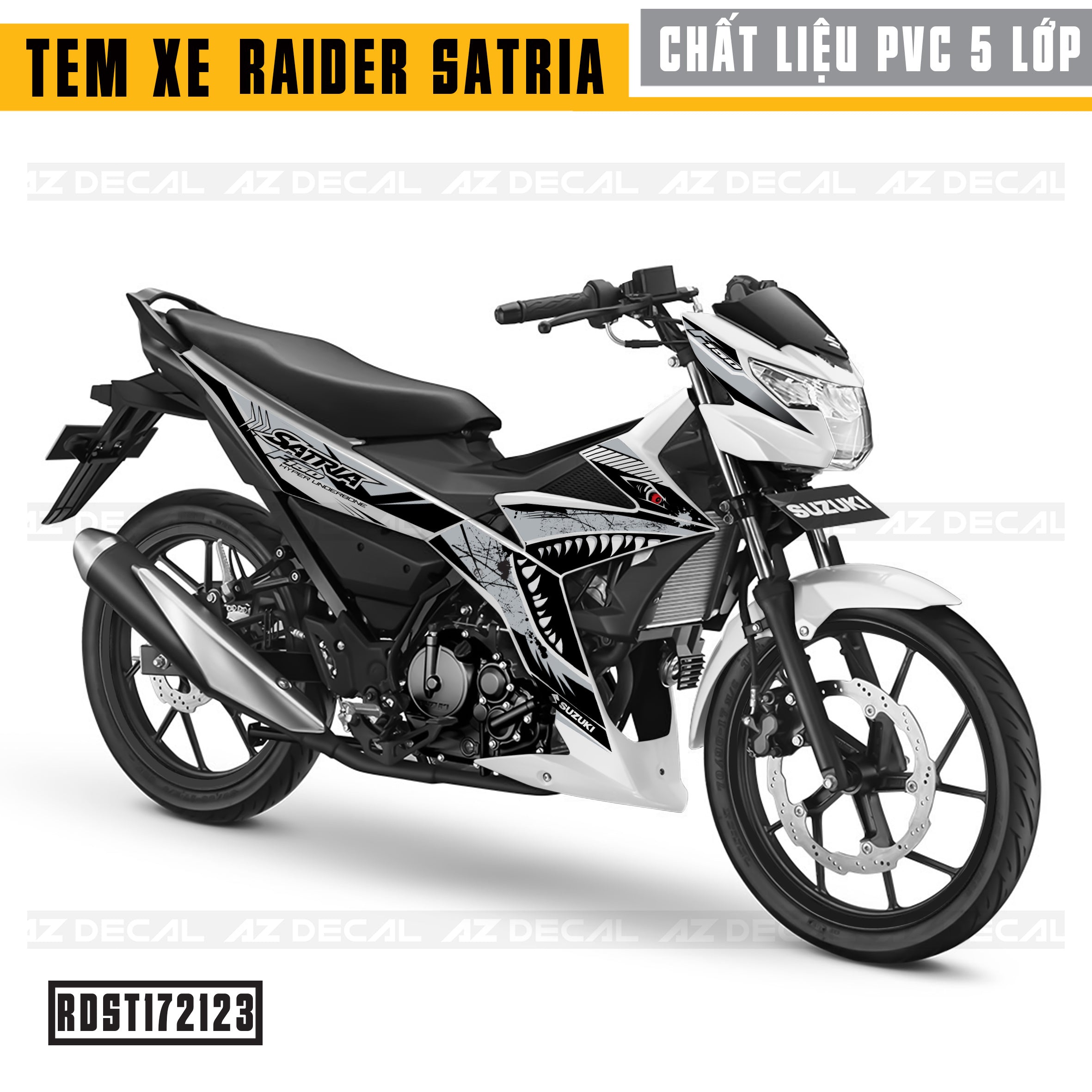 Tem xe Raider/Satria xe trắng mẫu Cá mập