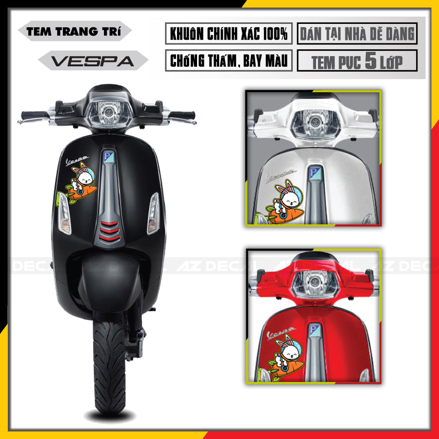 Tem dán mặt nạ xe Vespa Thỏ Phi Hành Gia