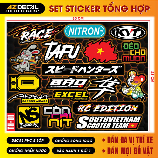 Sticker Dán Xe Máy, Xe Điện, Xe Đạp, Mũ Bảo Hiểm | TH-01