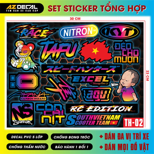 Sticker Dán Xe Máy, Xe Điện, Xe Đạp, Mũ Bảo Hiểm | TH-02