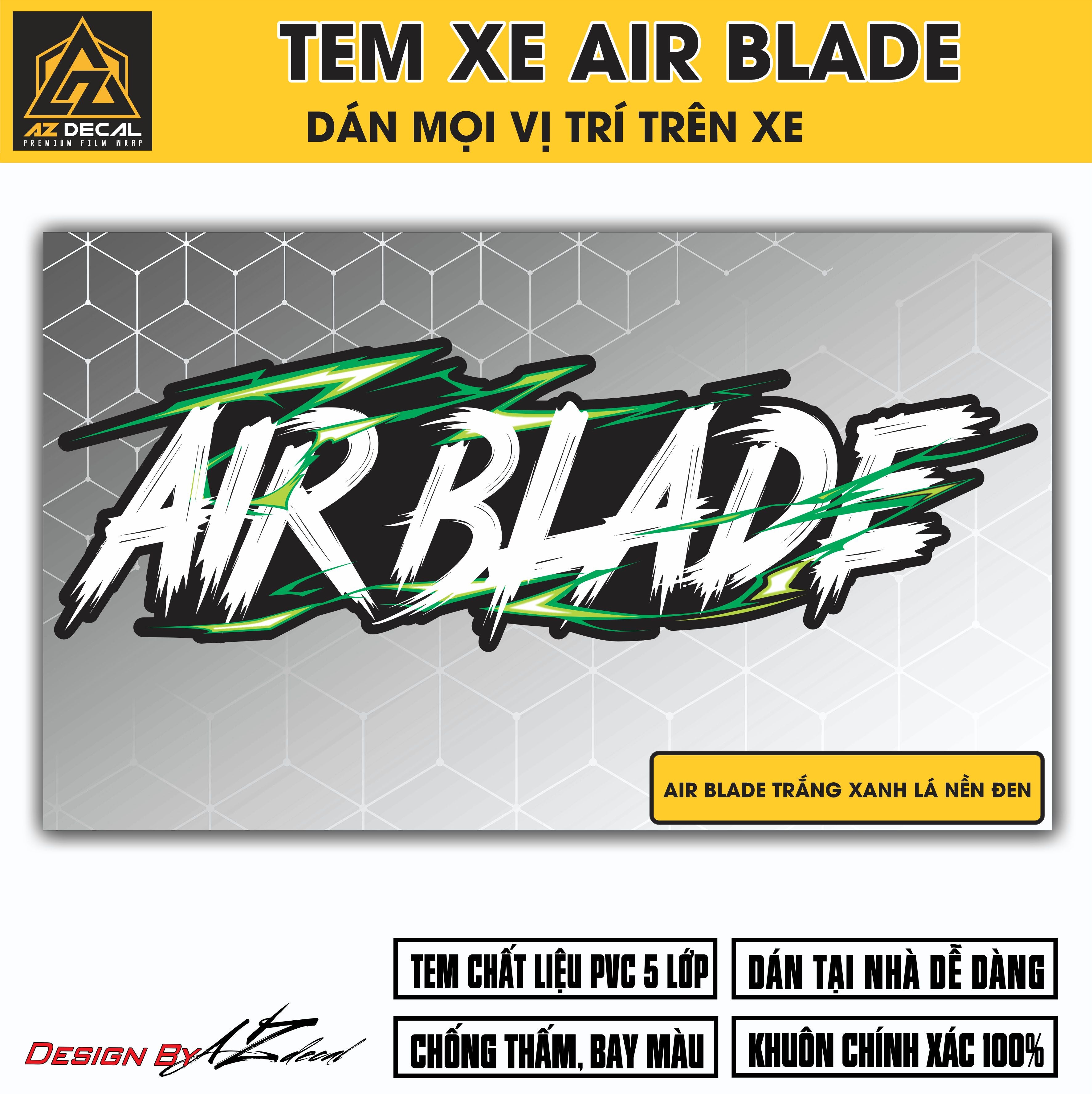 Tem Đa Vị Trí Xe Máy - Tia Sét Hãng Xe AIRBLADE Trắng Xanh Lá Nền Đen