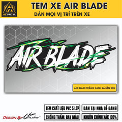 Tem Đa Vị Trí Xe Máy - Tia Sét Hãng Xe AIRBLADE Trắng Xanh Lá Nền Đen