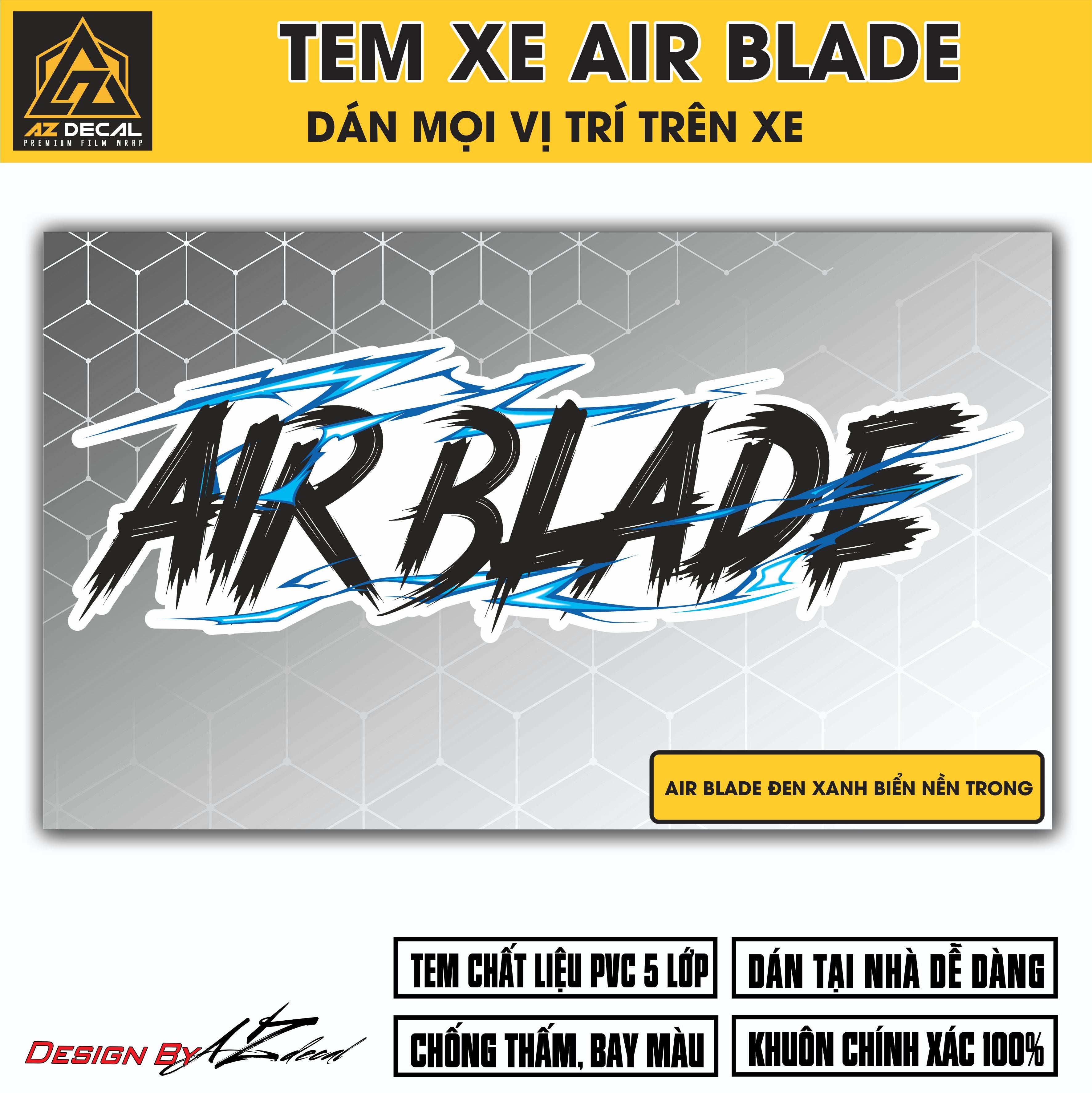 Tem Đa Vị Trí Xe Máy - Tia Sét Hãng Xe AIRBLADE Đen Xanh Nền Trong