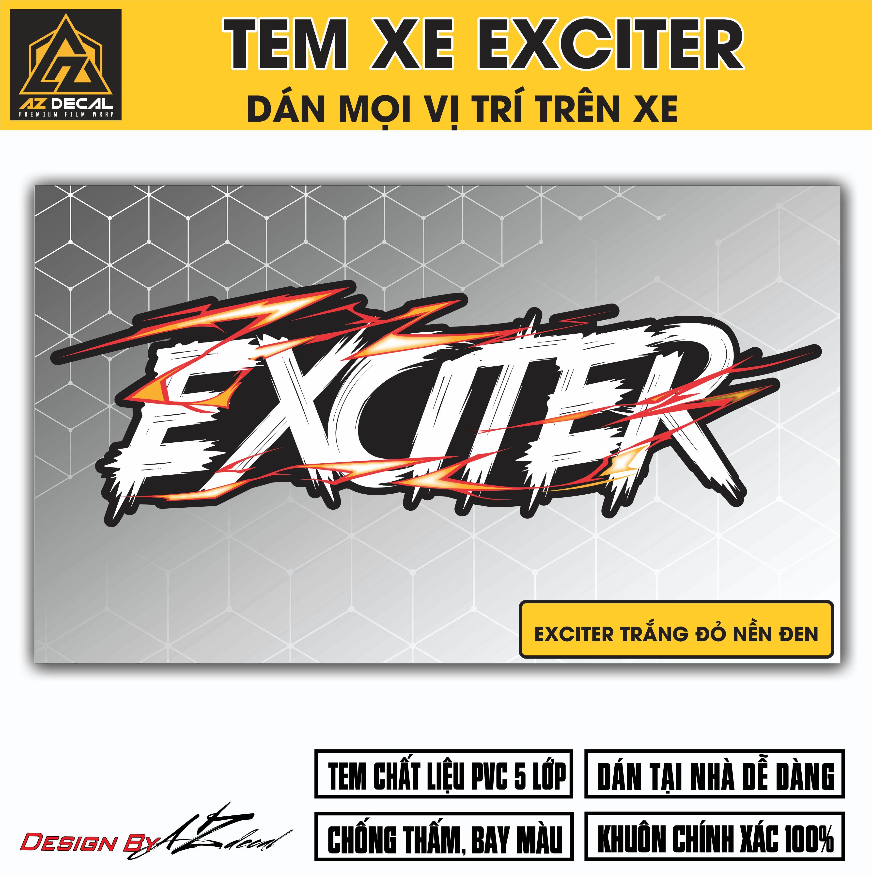 Tem Đa Vị Trí Xe Máy - Tia Sét Hãng Xe EXCITER Trắng Đỏ Nền Đen