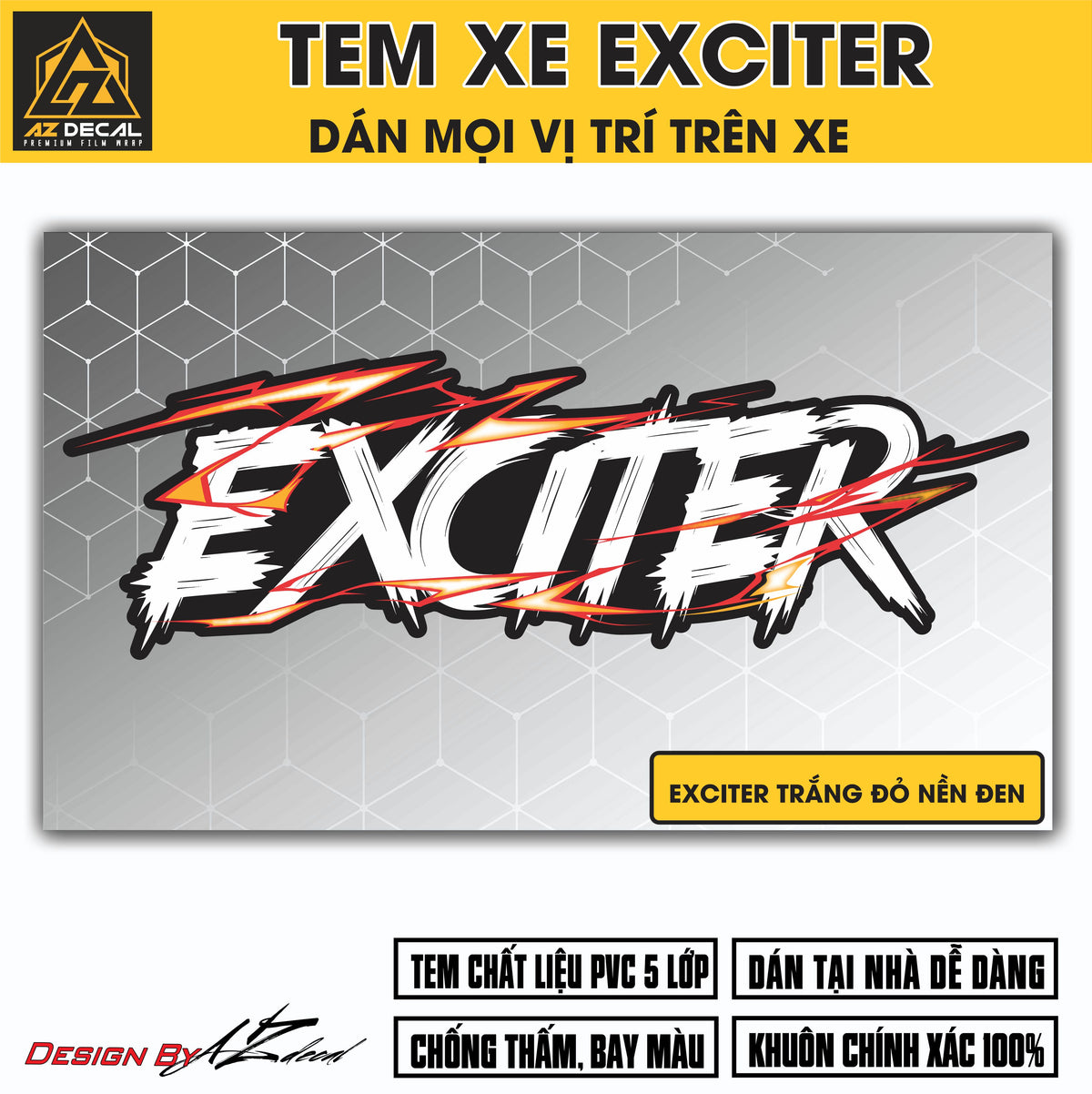 Tem Đa Vị Trí Xe Máy - Tia Sét Hãng Xe EXCITER Trắng Đỏ Nền Đen