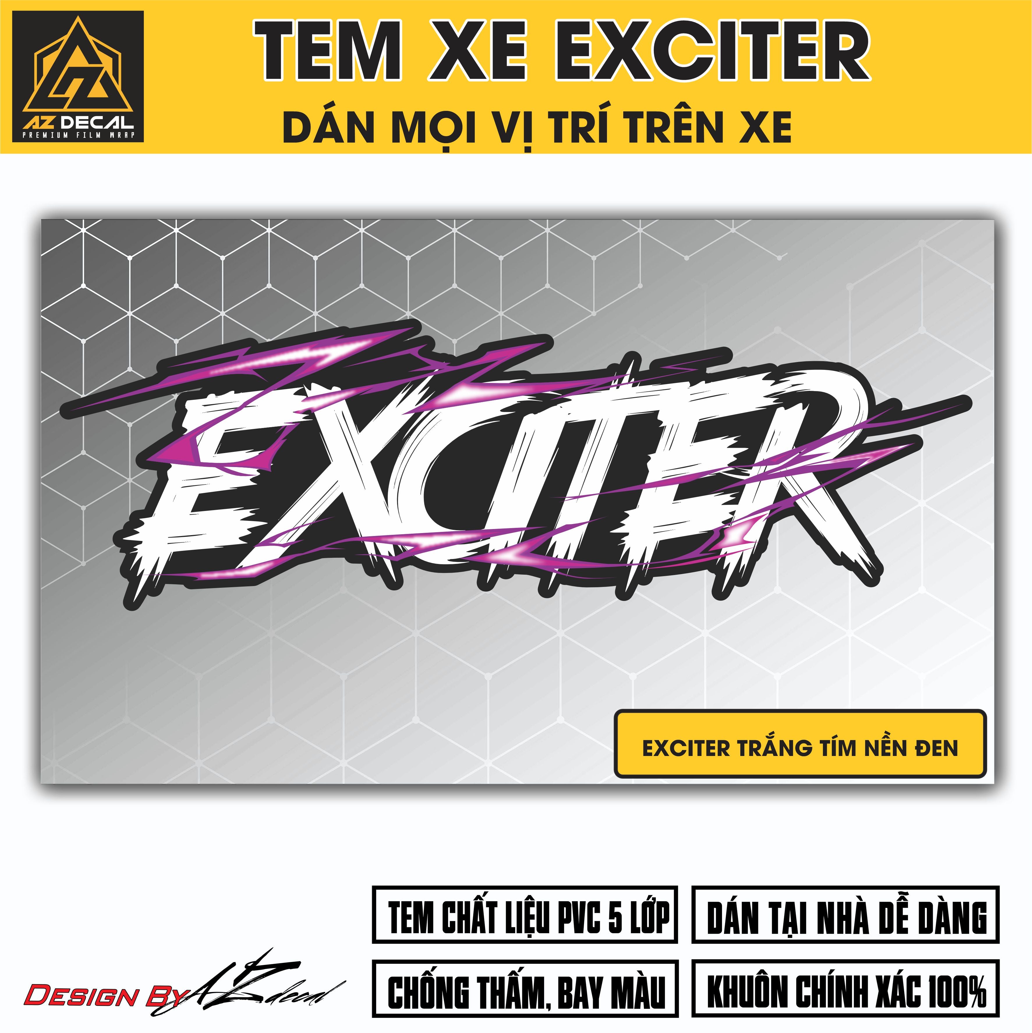 Tem Đa Vị Trí Xe Máy - Tia Sét Hãng Xe EXCITER trắng tím nền đen