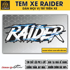 Tem Đa Vị Trí Xe Máy - Tia Sét Hãng Xe RAIDER TRẮNG XANH