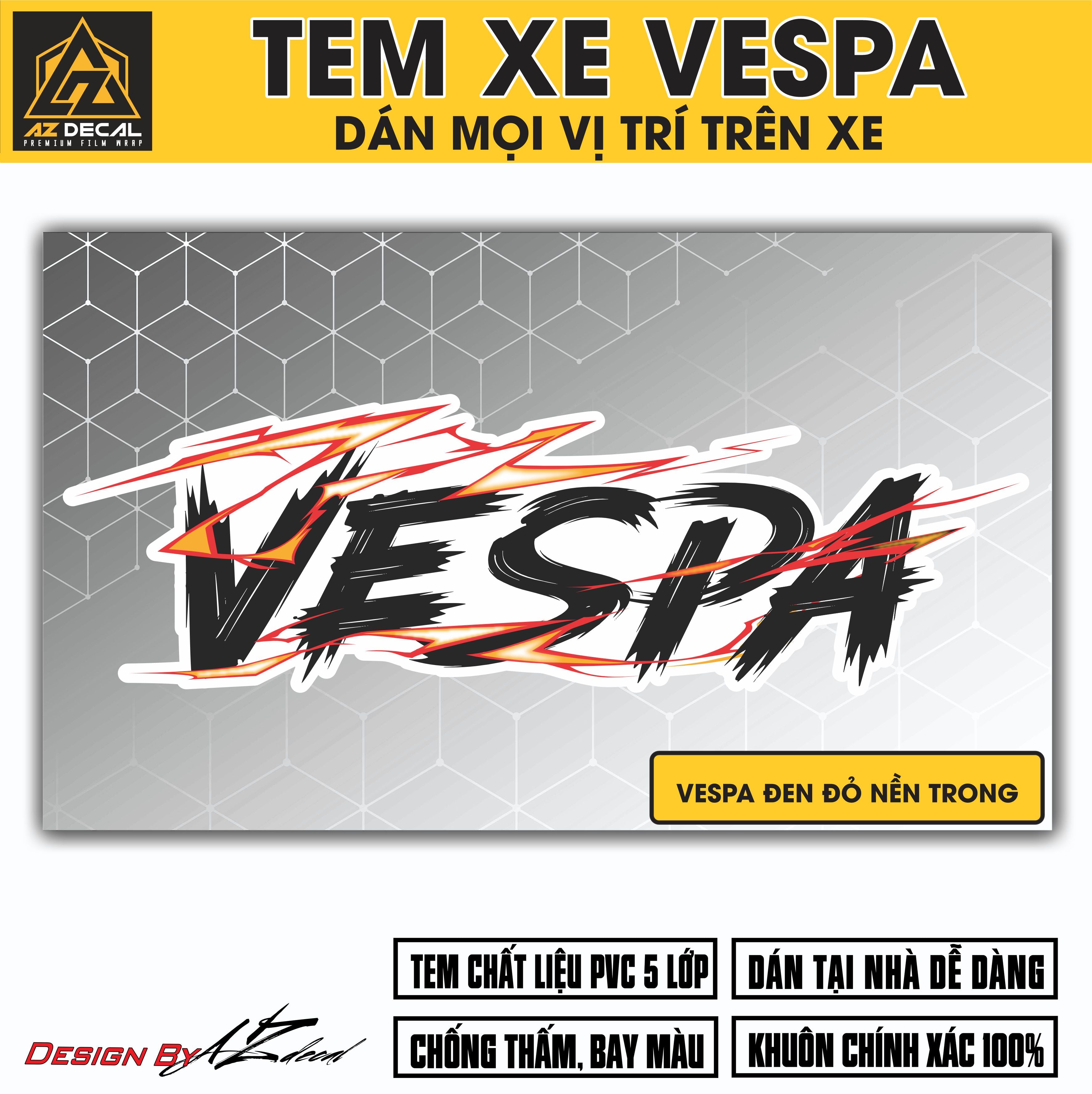 Tem Đa Vị Trí Xe Máy - Tia Sét Hãng Xe VESPA ĐEN ĐỎ