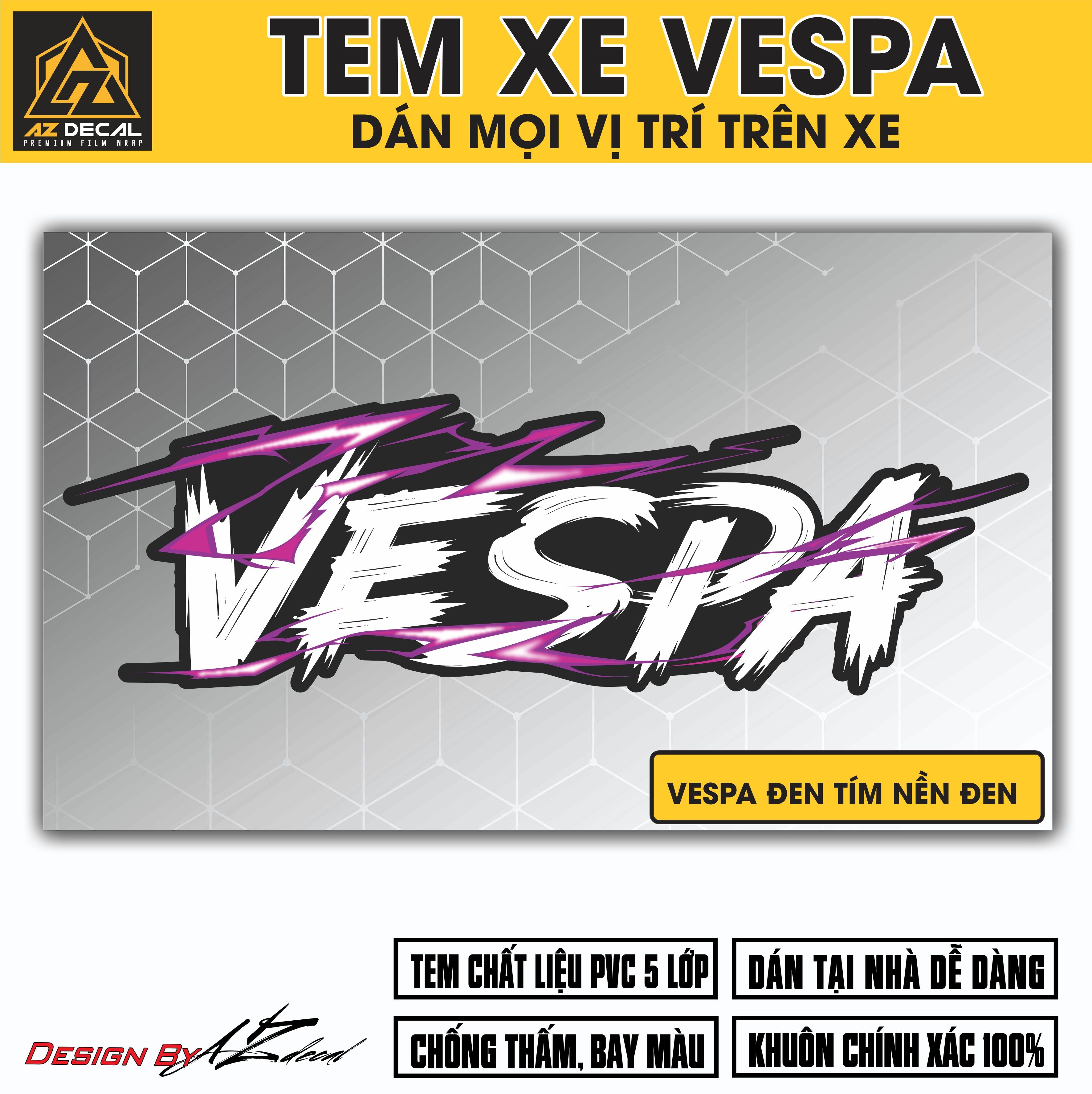 Tem Đa Vị Trí Xe Máy - Tia Sét Hãng Xe VESPA TRẮNG TÍM
