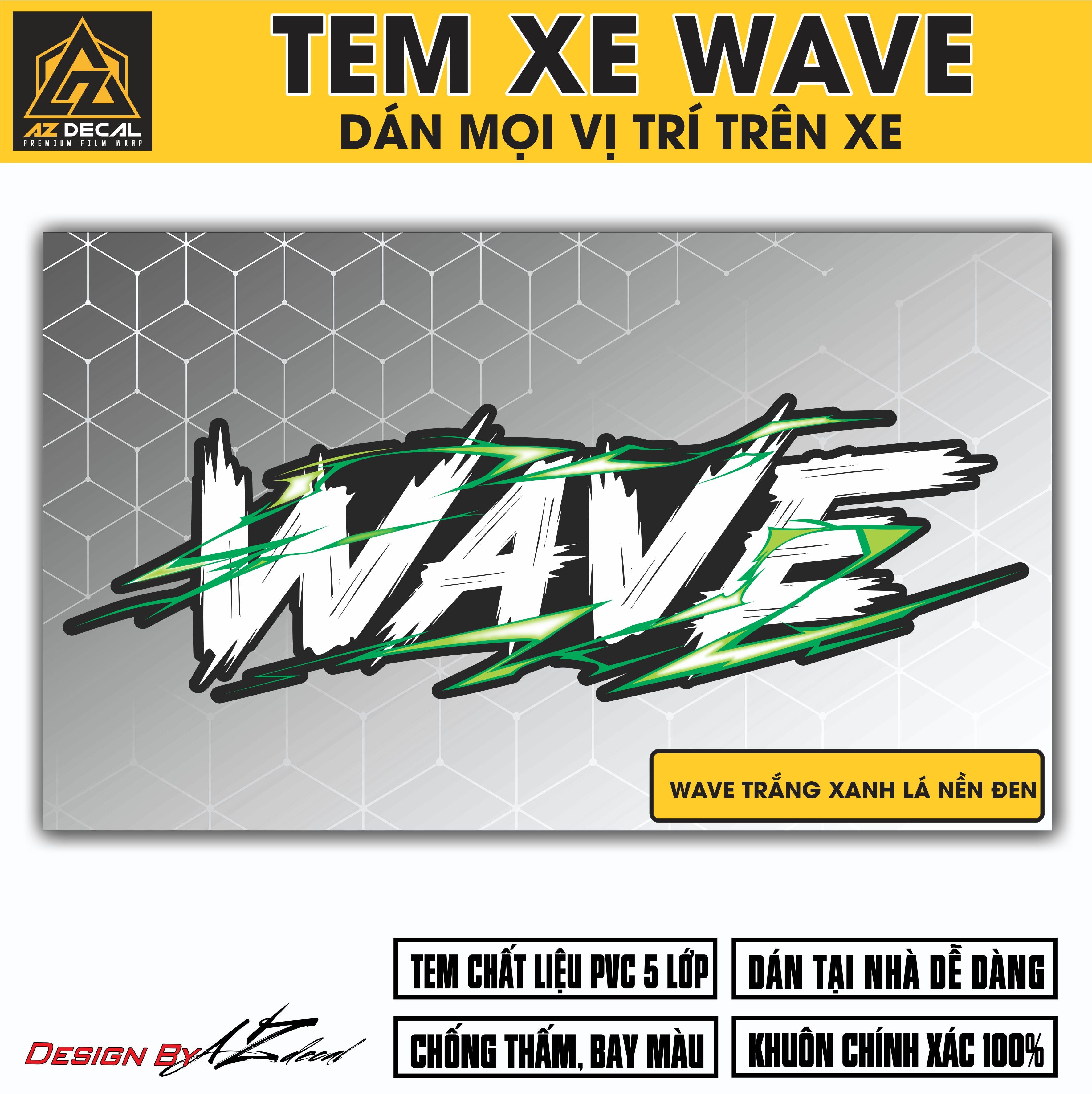Tem Đa Vị Trí Xe Máy - Tia Sét Hãng Xe Wave trắng xanh lá