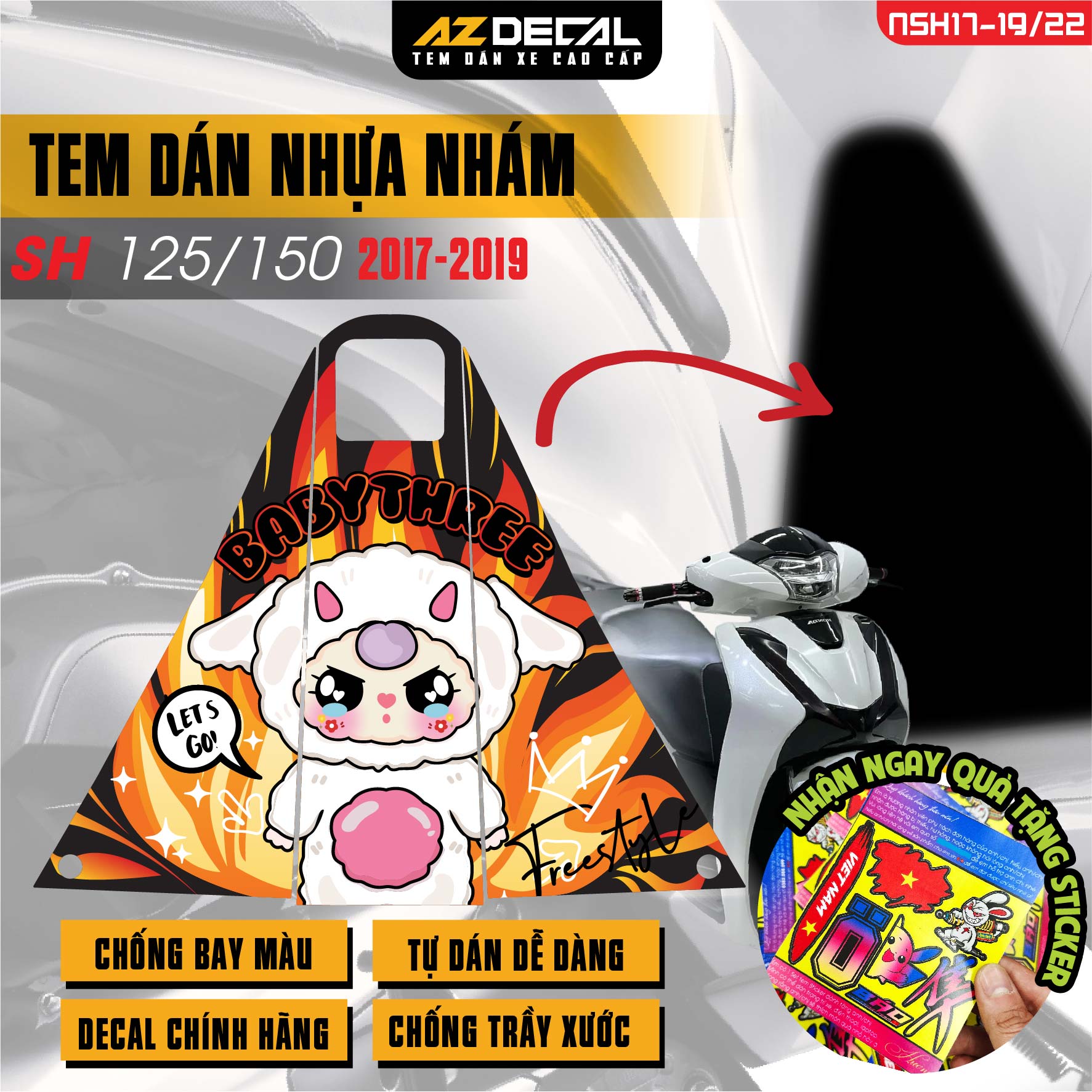 Tem nhựa nhám xe SH 2017-2019 - NSH22