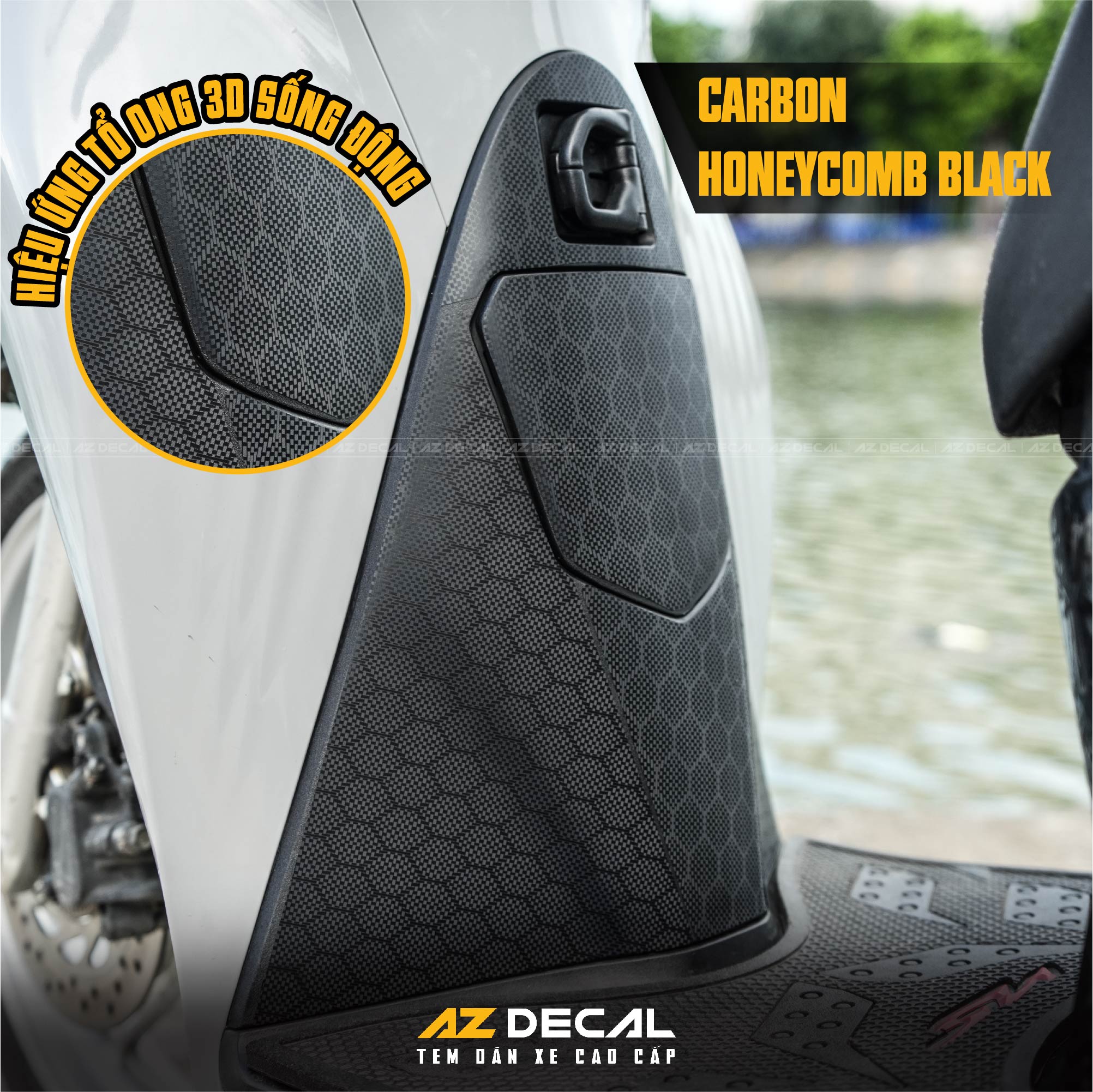 Tem Nhựa Nhám Carbon Honeycomb Black