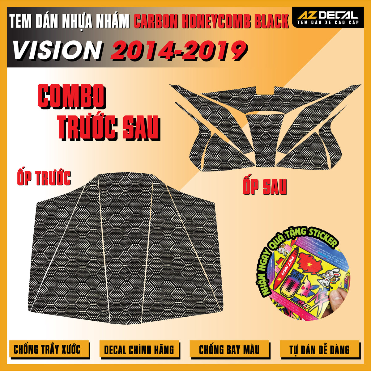 Tem Nhựa Nhám Carbon Honeycomb Black Vision 2014-2019