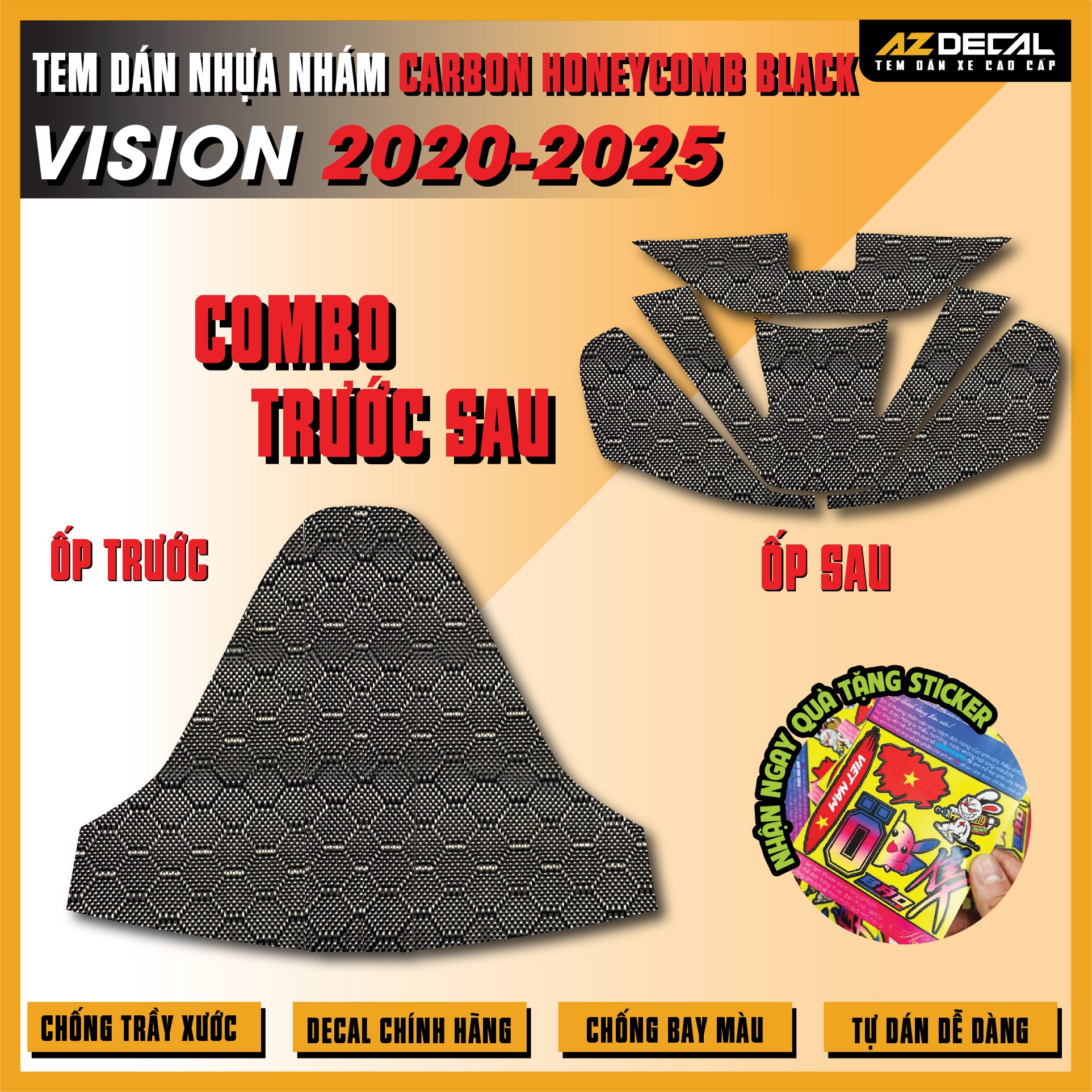 Tem Nhựa Nhám Carbon Honeycomb Black Vision 2020-2025