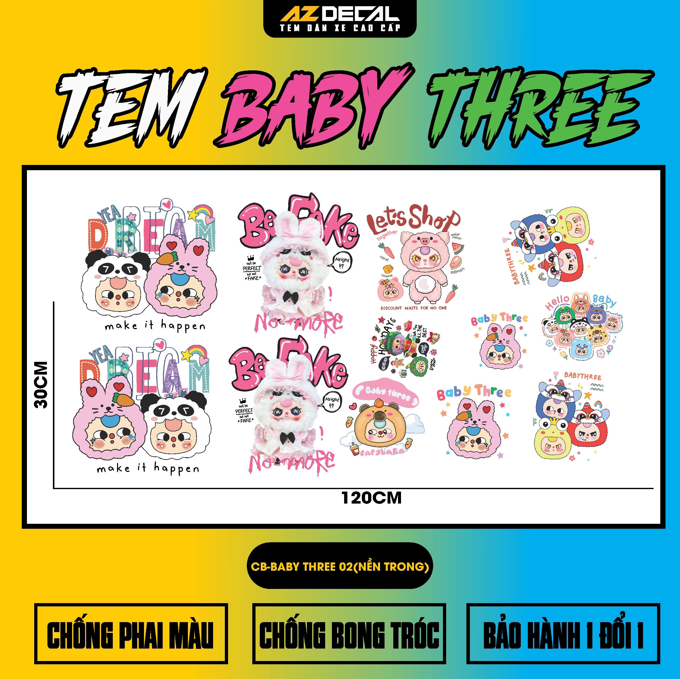 Sticker Tem Baby Three Dán Xe, Mũ Bảo Hiểm | CB-BABYTHREE-02