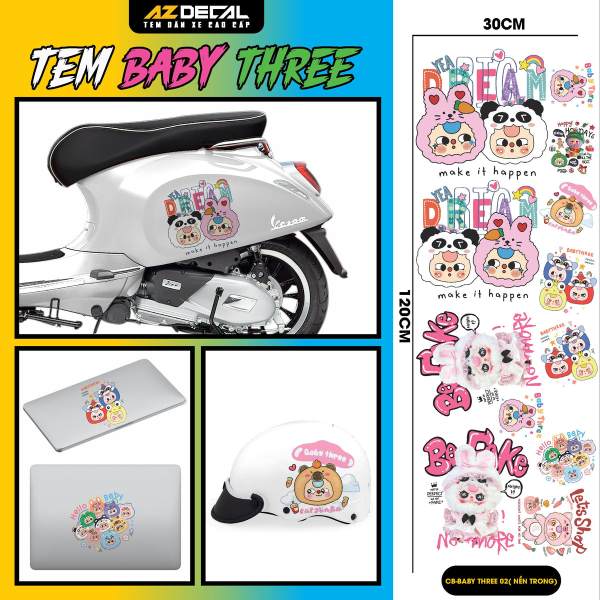 Sticker Tem Baby Three Dán Xe, Mũ Bảo Hiểm | CB-BABYTHREE-02 – Azdecal.vn