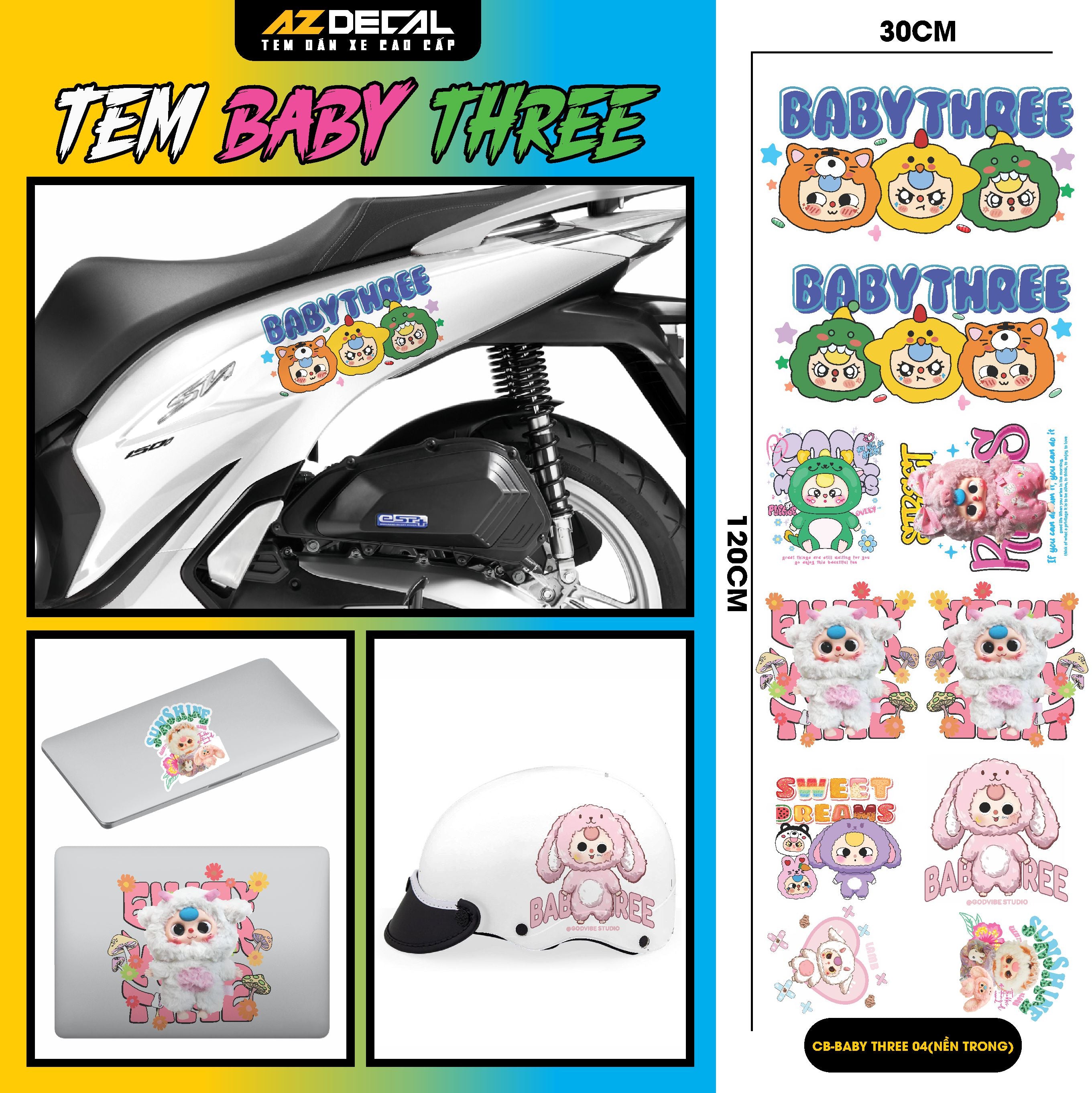 Sticker Tem Baby Three Dán Xe, Mũ Bảo Hiểm | CB-BABYTHREE-04 – Azdecal.vn